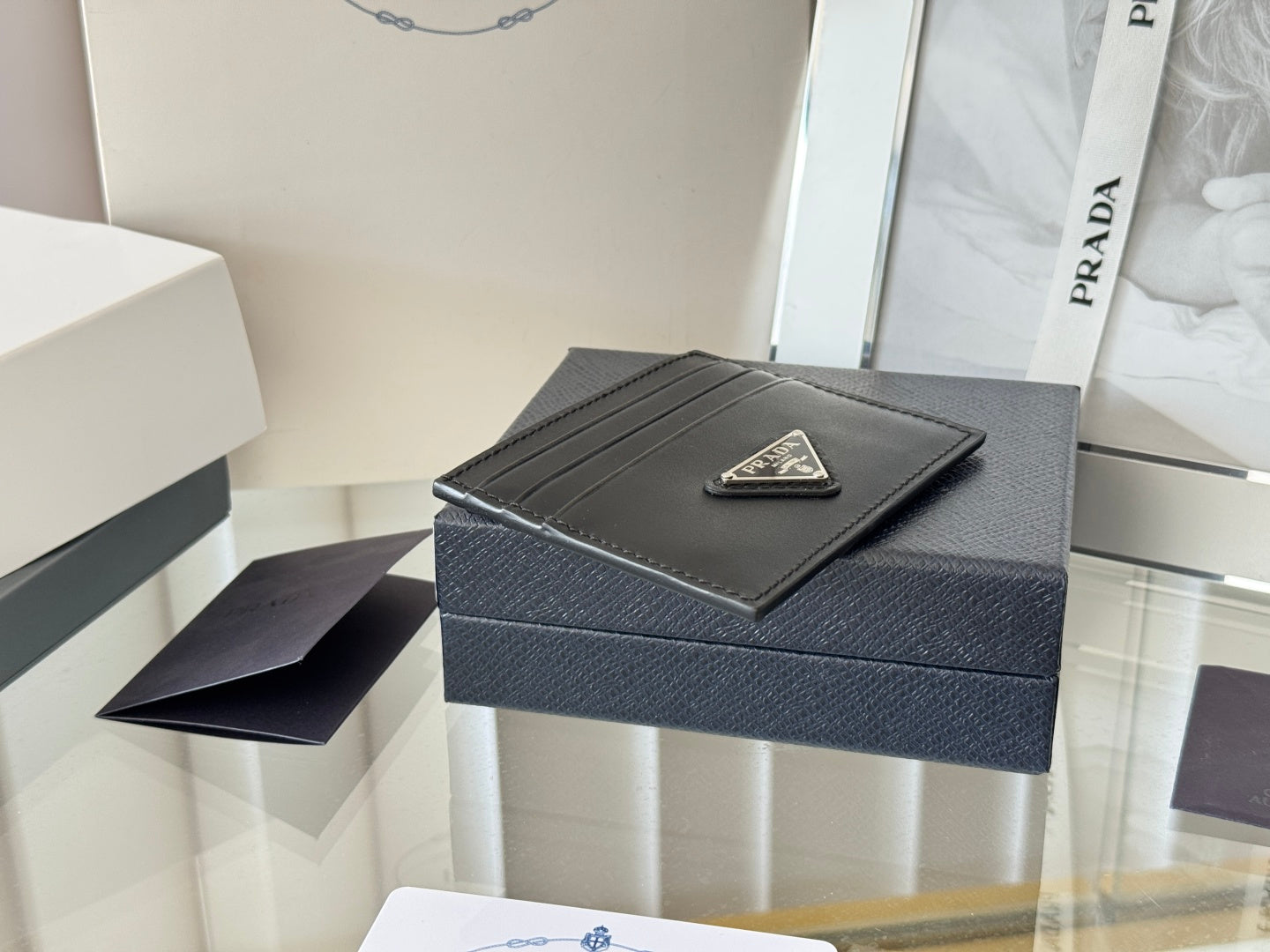 Pra Metal Logo-Plaque Card Holder Black Saffiano Leather mysite