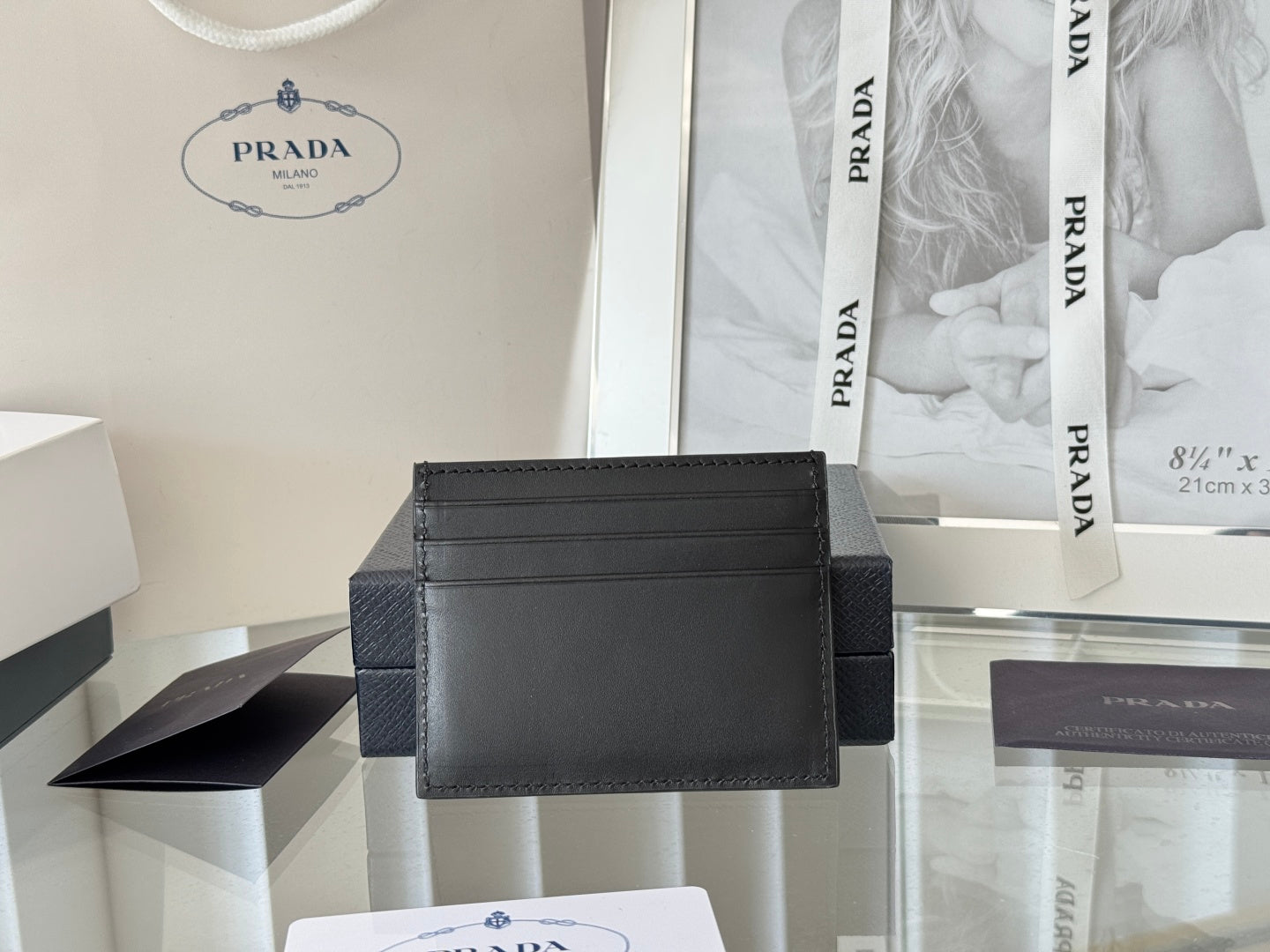 Pra Gold Logo-Stamp Card Holder Black Saffiano Leather mysite