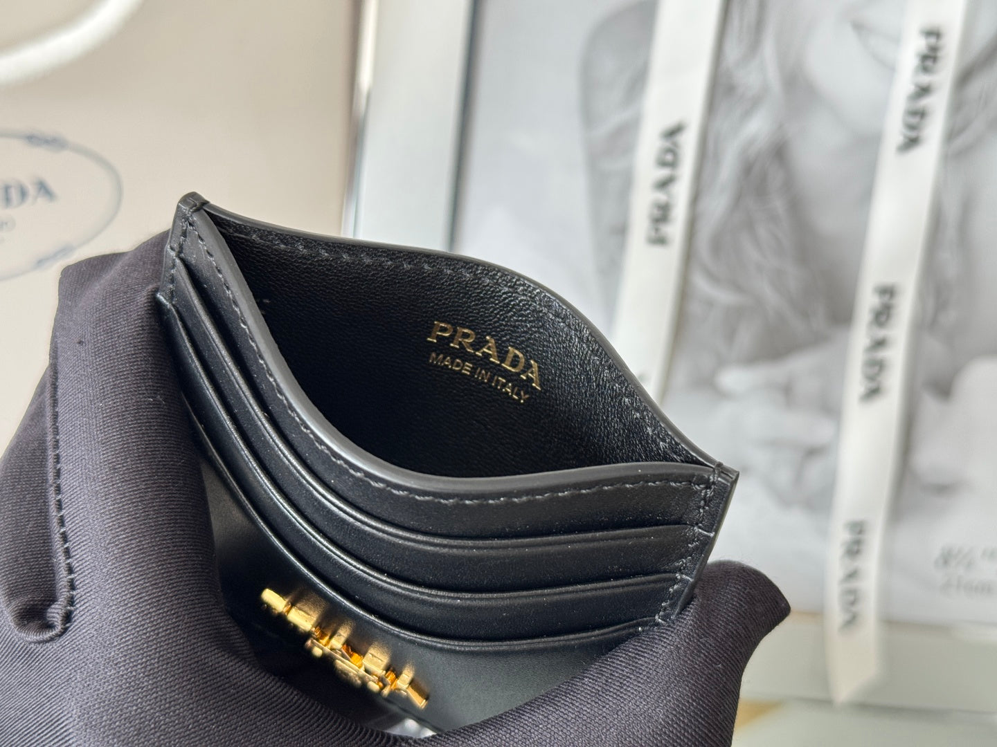 Pra Gold Logo-Stamp Card Holder Black Saffiano Leather mysite