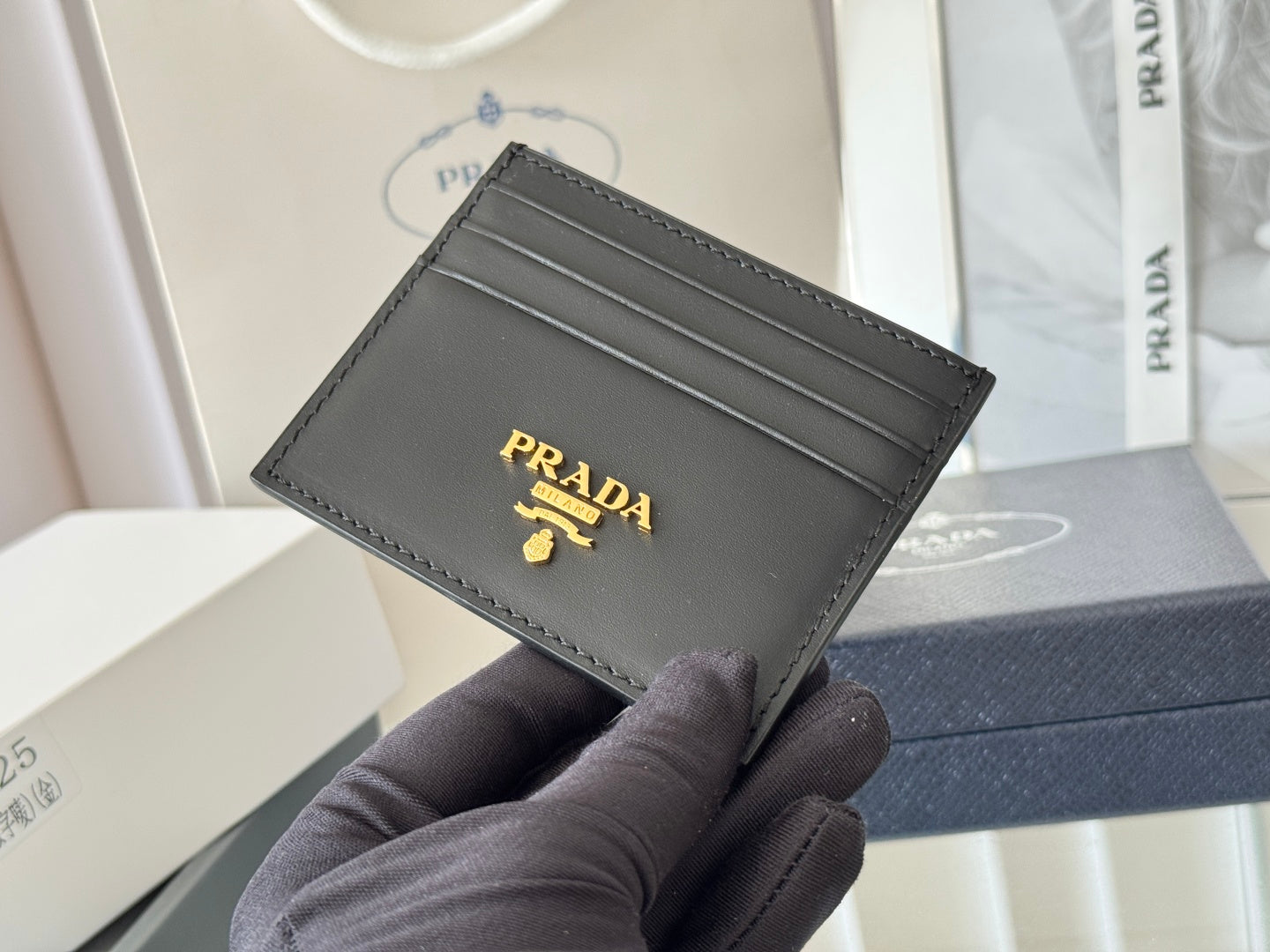 Pra Gold Logo-Stamp Card Holder Black Saffiano Leather mysite
