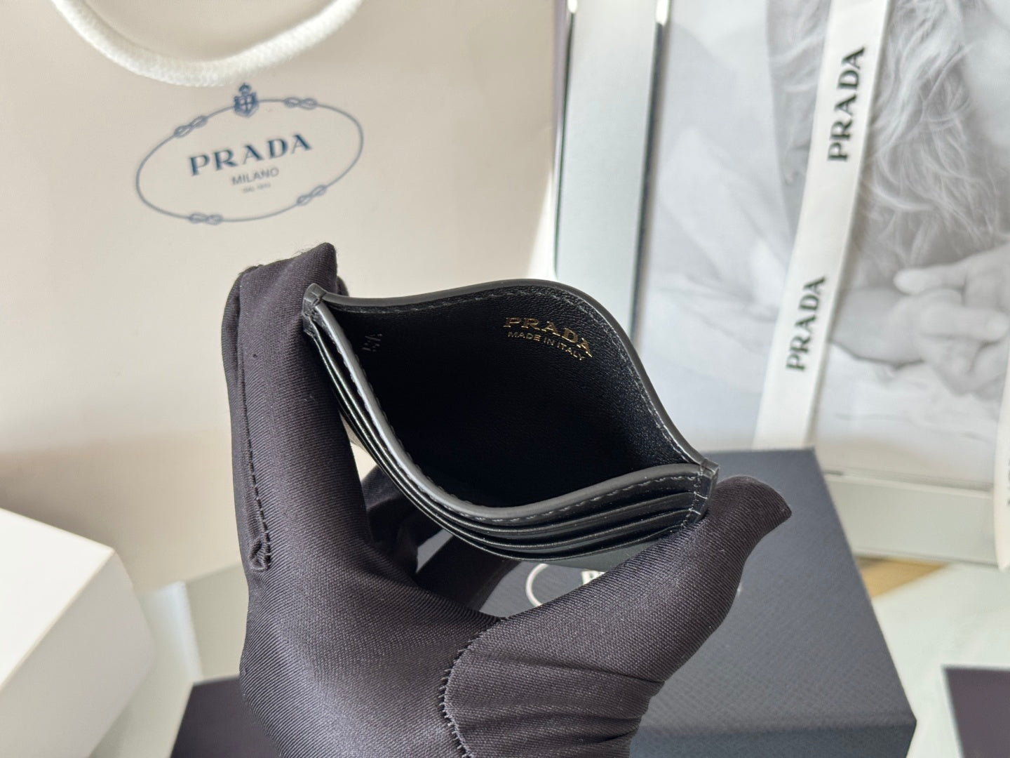 Pra Gold Logo-Stamp Card Holder Black Saffiano Leather mysite