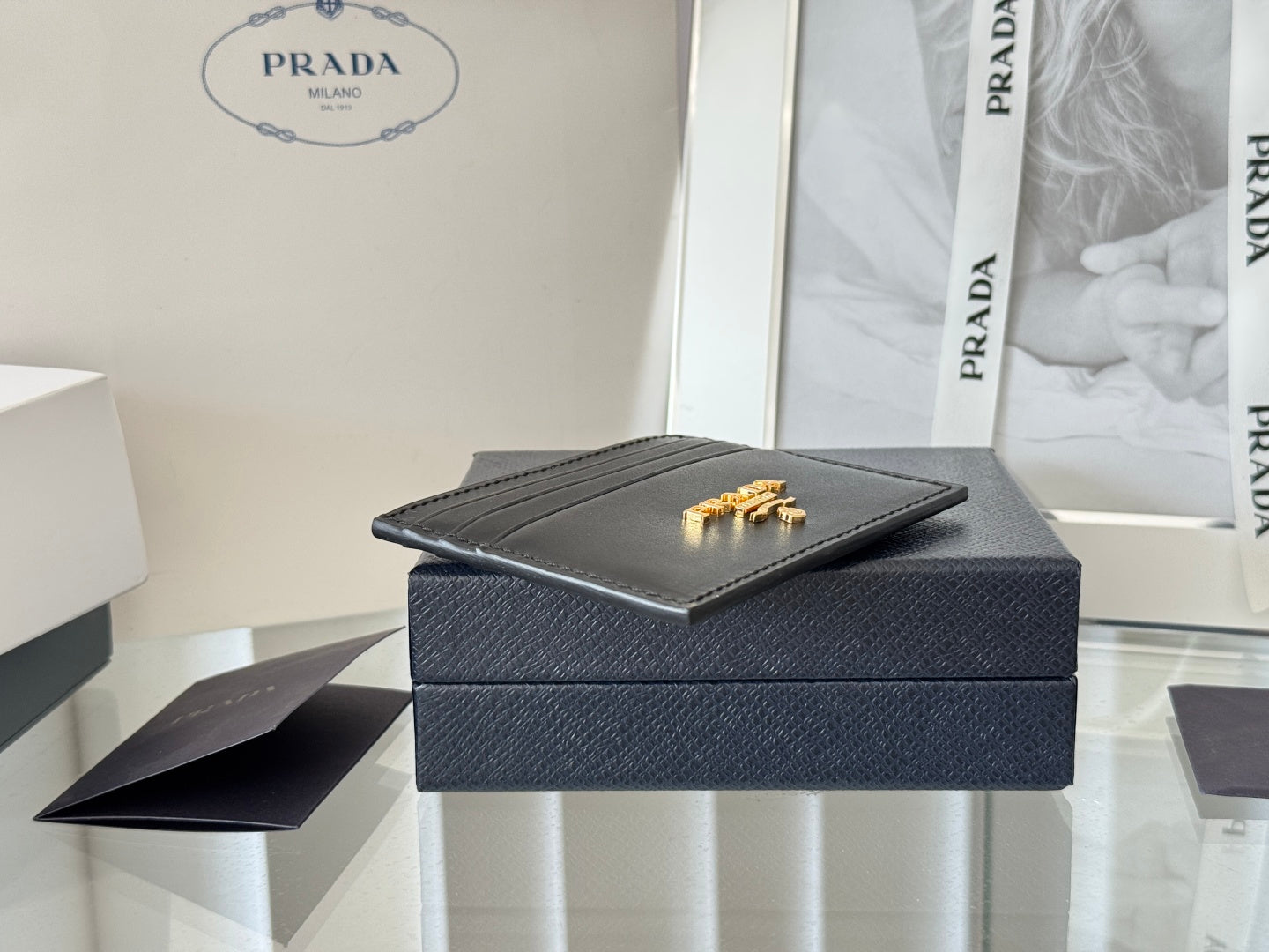 Pra Gold Logo-Stamp Card Holder Black Saffiano Leather mysite