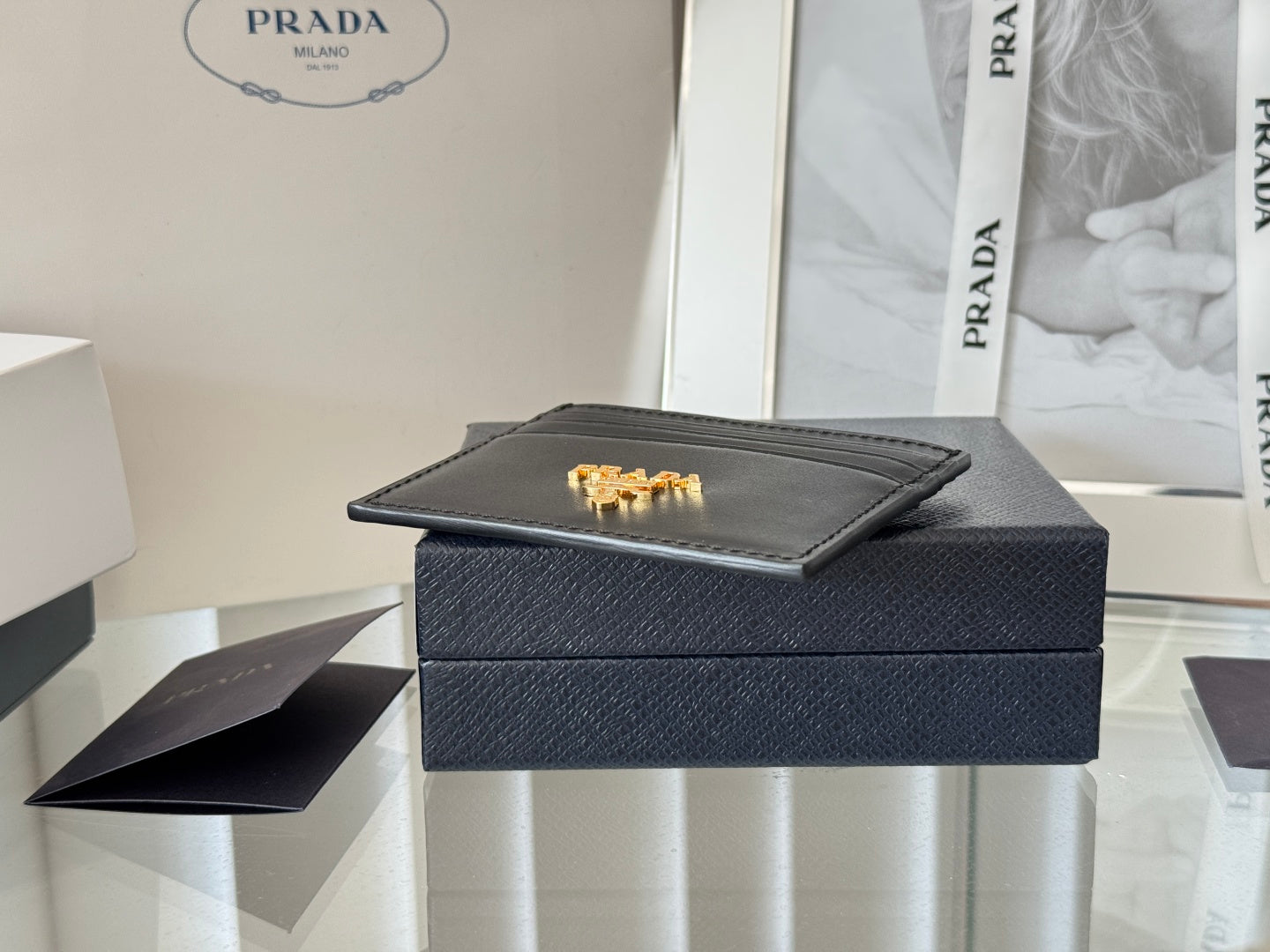 Pra Gold Logo-Stamp Card Holder Black Saffiano Leather mysite