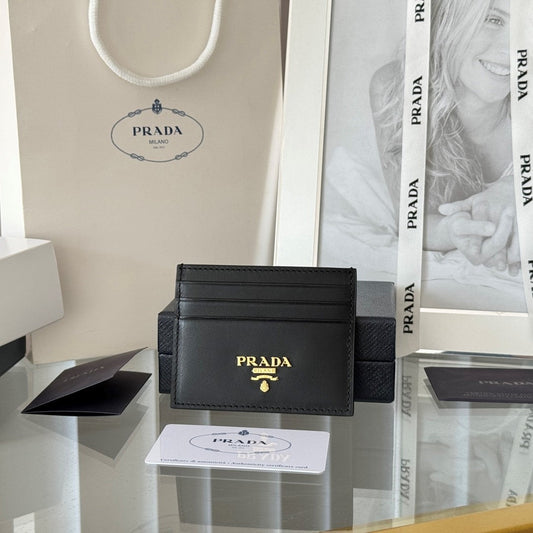 Pra Gold Logo-Stamp Card Holder Black Saffiano Leather mysite