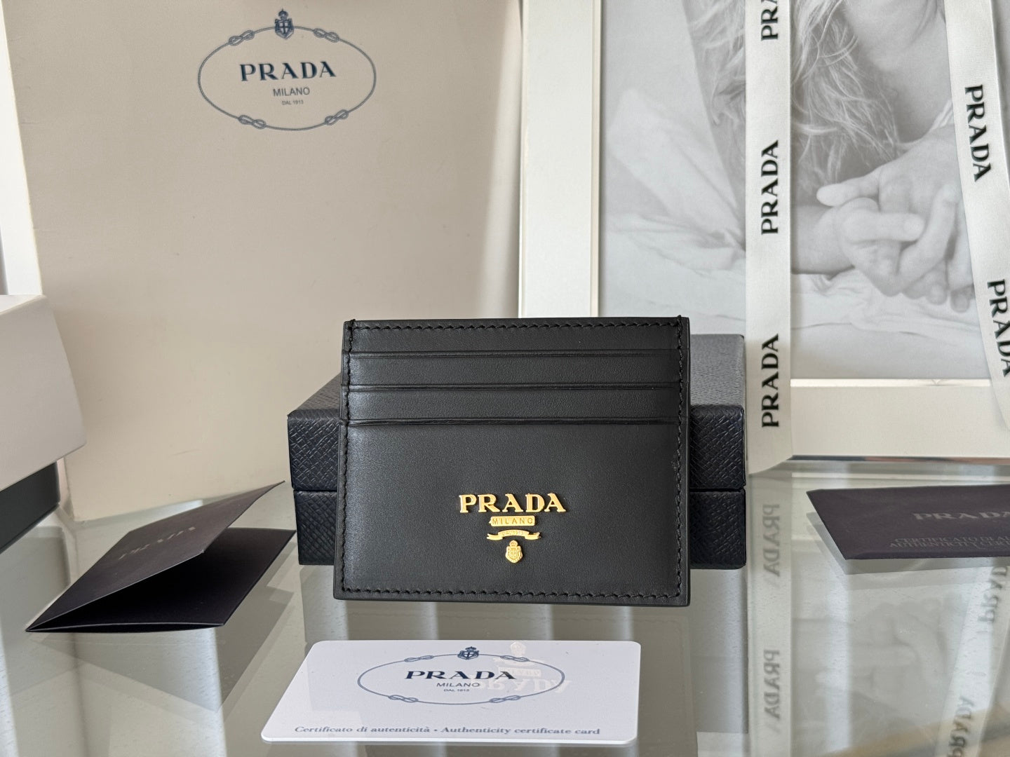 Pra Gold Logo-Stamp Card Holder Black Saffiano Leather mysite