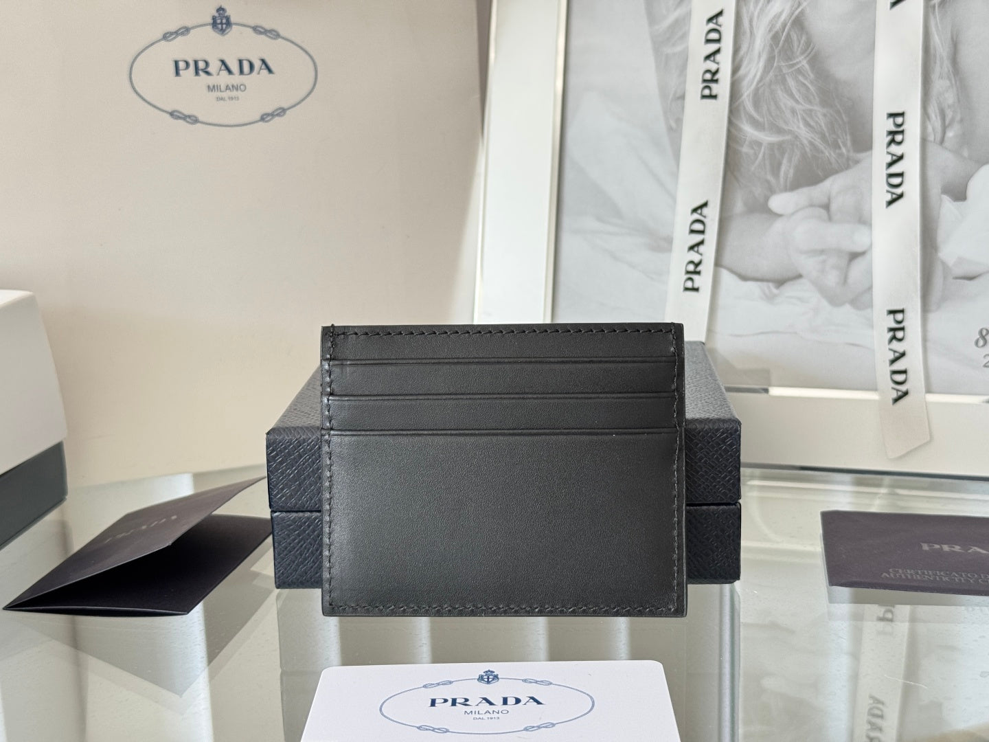 Pra Metal Logo-Stamp Card Holder Black Saffiano Leather mysite