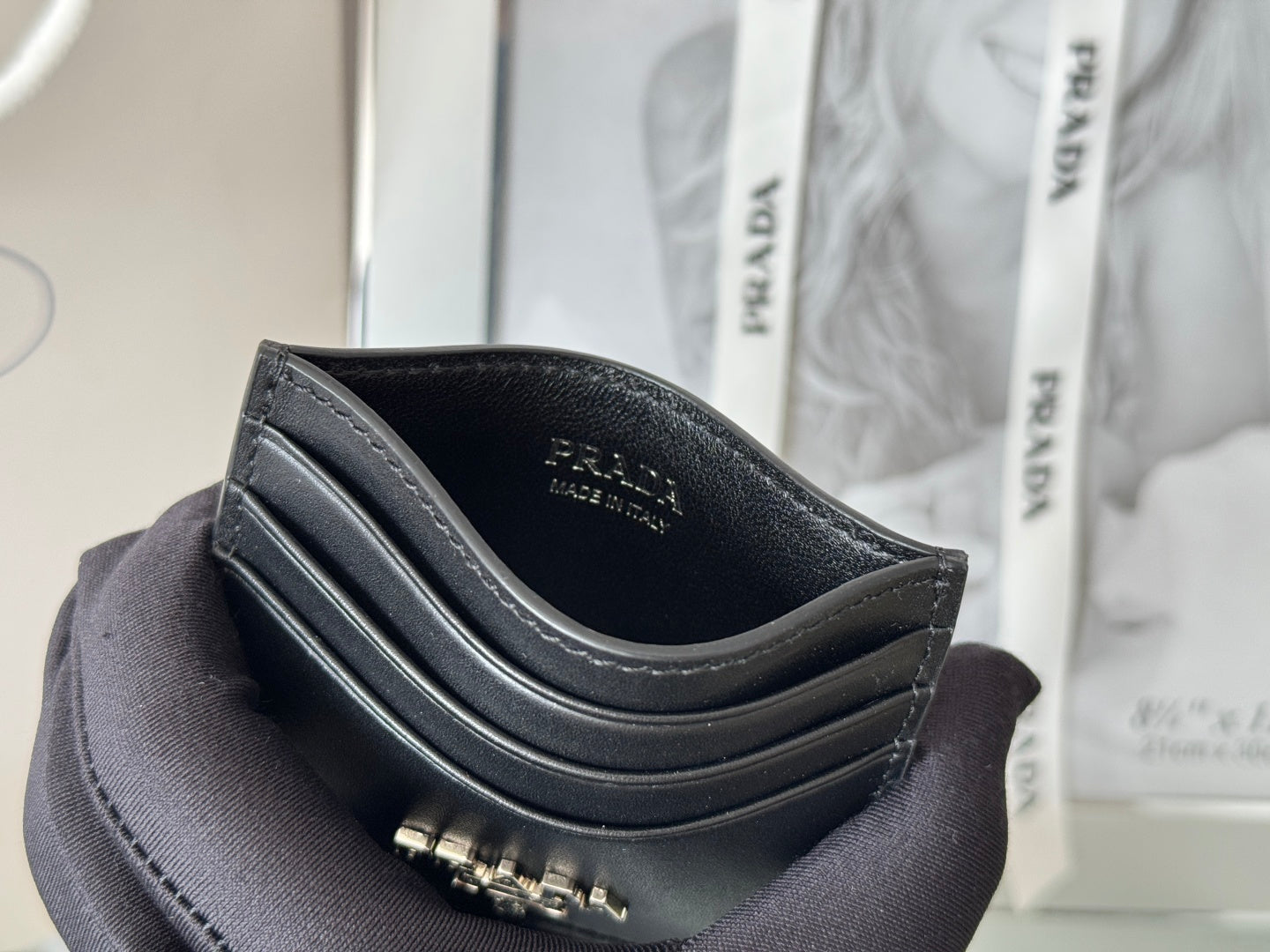 Pra Metal Logo-Stamp Card Holder Black Saffiano Leather mysite