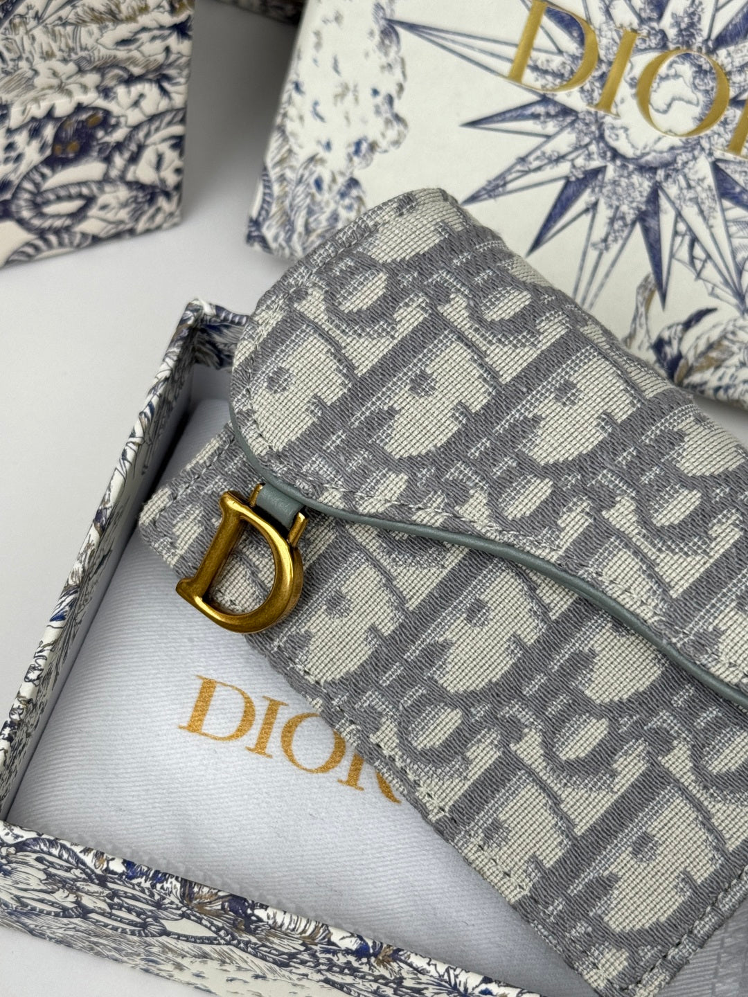 CD Saddle Lotus Wallet 10.5cm Grayish Jacquard GHW mysite