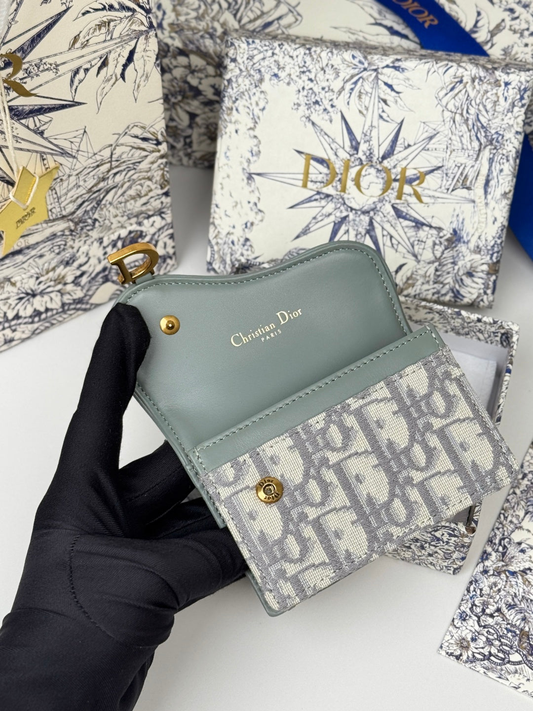 CD Saddle Lotus Wallet 10.5cm Grayish Jacquard GHW mysite