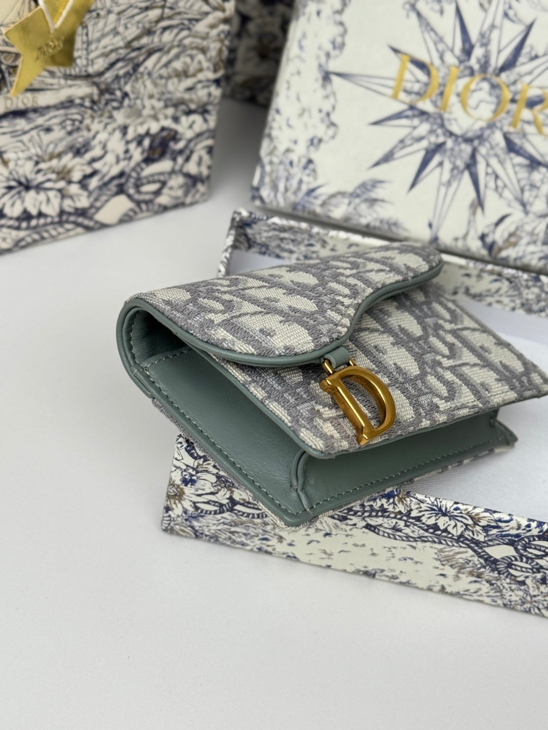 CD Saddle Lotus Wallet 10.5cm Grayish Jacquard GHW mysite