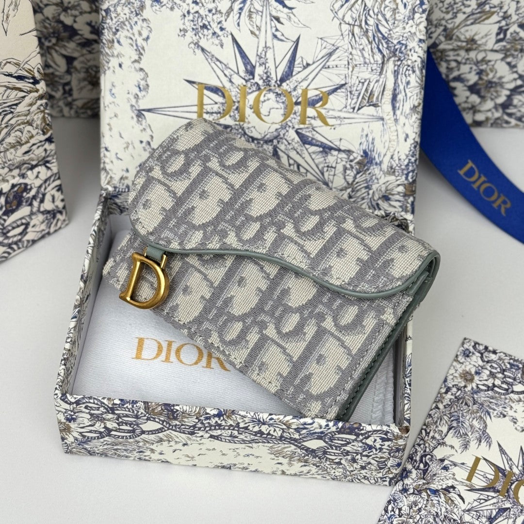 CD Saddle Lotus Wallet 10.5cm Grayish Jacquard GHW mysite