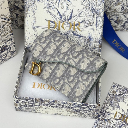 CD Saddle Lotus Wallet 10.5cm Grayish Jacquard GHW mysite