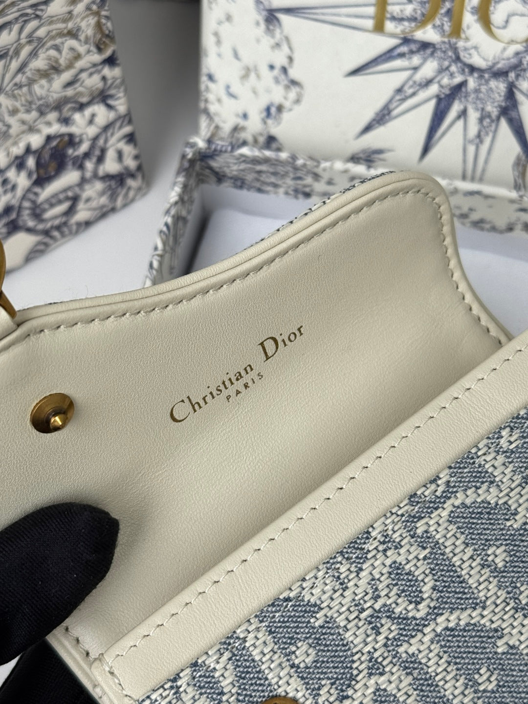 CD Saddle Lotus Wallet 10.5cm White Grey Jacquard GHW mysite