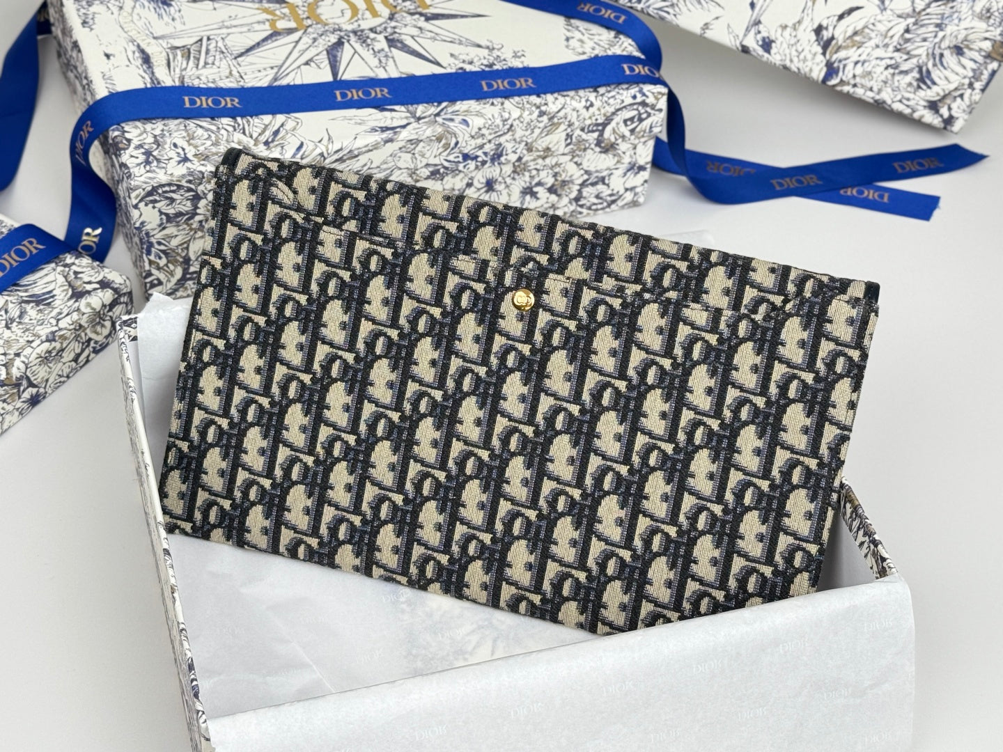 CD 30 Montaigne Avenue Pouch with Flap 30cm Blue Jacquard