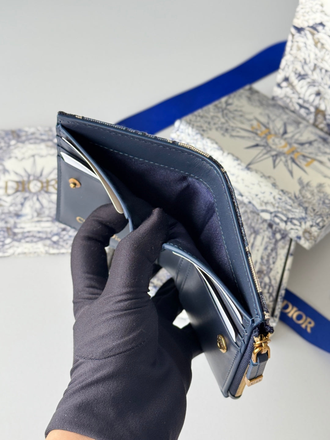CD 30 Montaigne Dahlia Wallet 12cm Blue Fabric & Calfskin Jacquard mysite