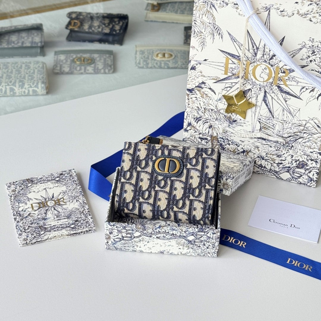 CD 30 Montaigne Dahlia Wallet 12cm Blue Fabric & Calfskin Jacquard mysite