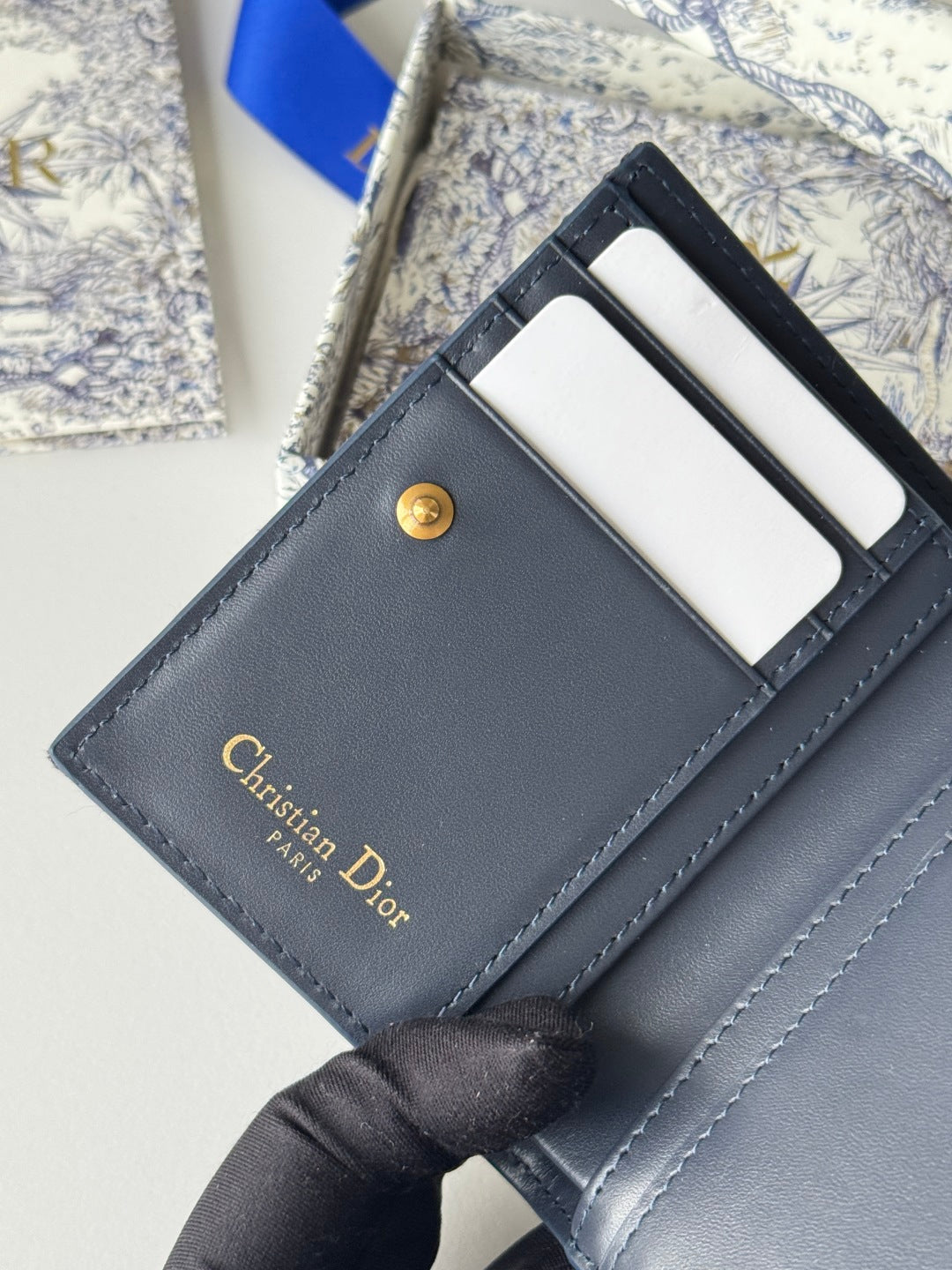 CD 30 Montaigne Dahlia Wallet 12cm Blue Fabric & Calfskin Jacquard mysite