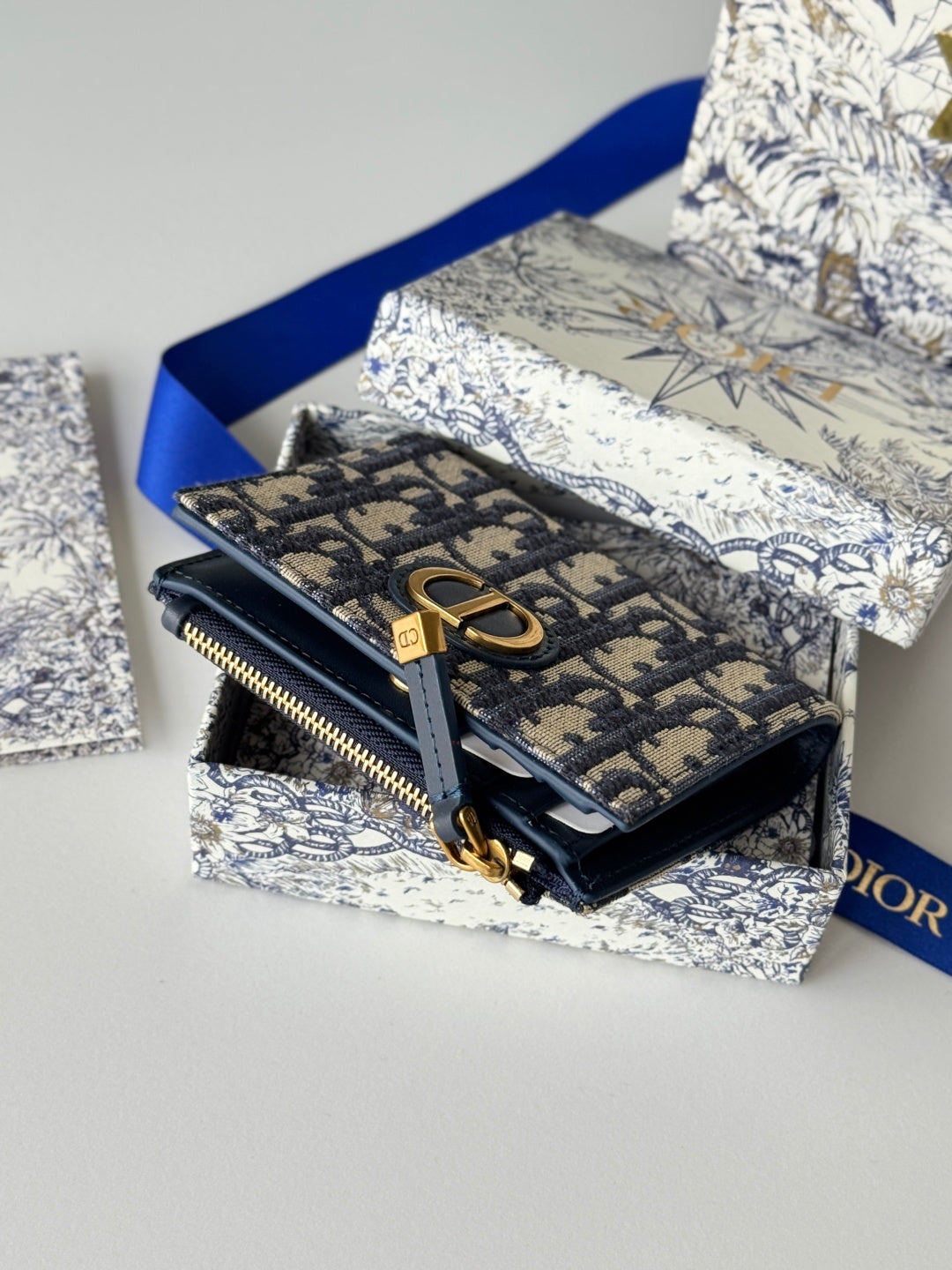 CD 30 Montaigne Dahlia Wallet 12cm Blue Fabric & Calfskin Jacquard mysite