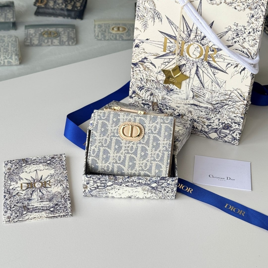 CD 30 Montaigne Dahlia Wallet 12cm Grey Beige Fabric & Calfskin Jacquard mysite