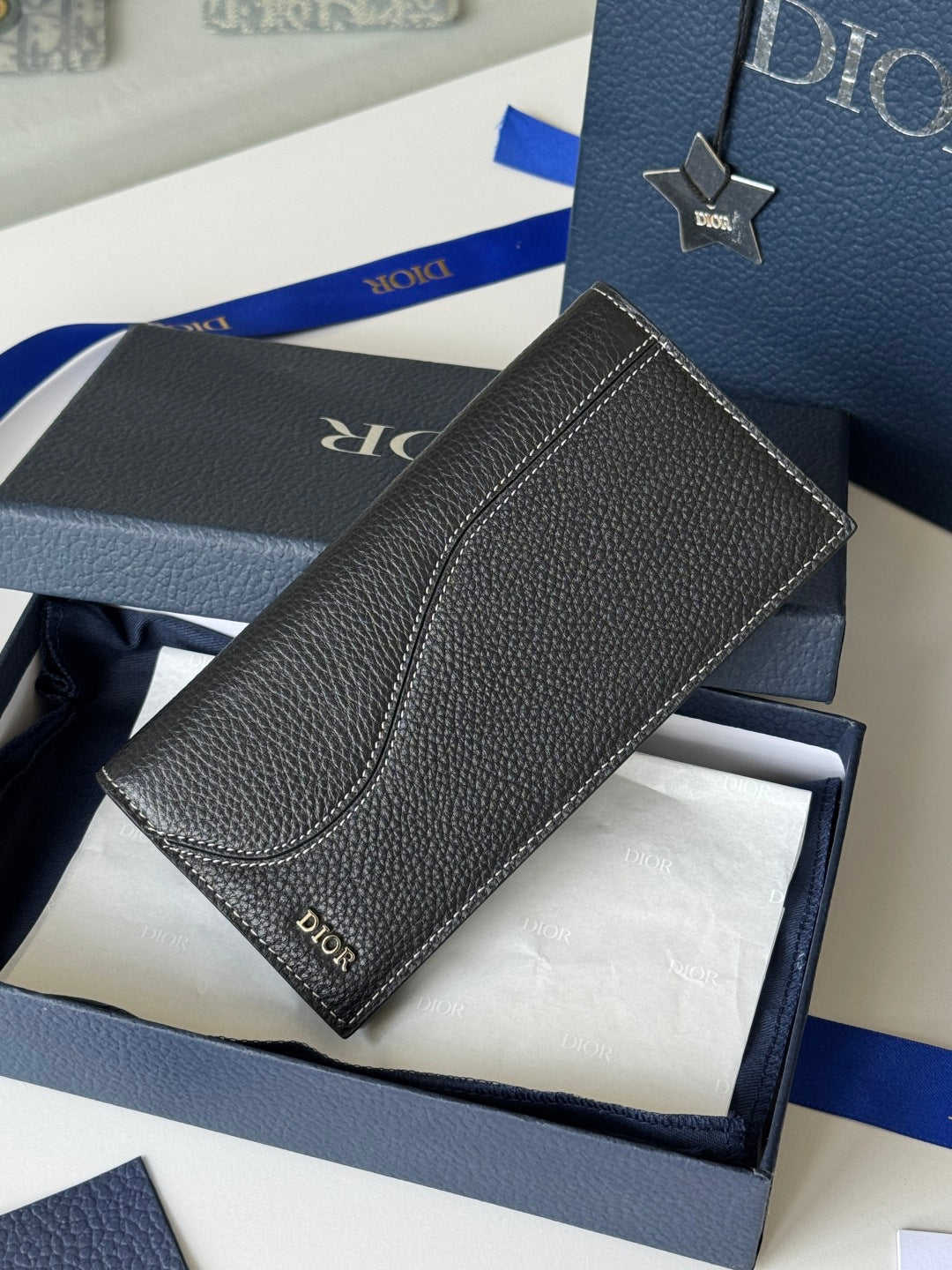 CD Saddle Long Vertical Wallet Black Cowhide mysite