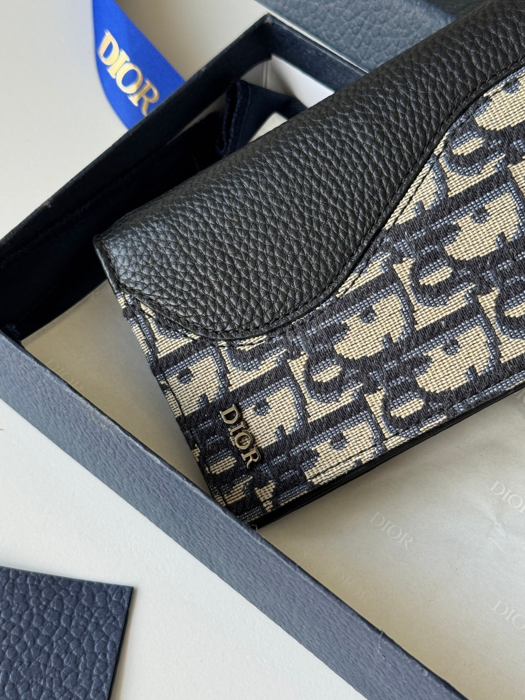 CD Saddle Long Vertical Wallet Black Beige Cowhide & Jacquard mysite