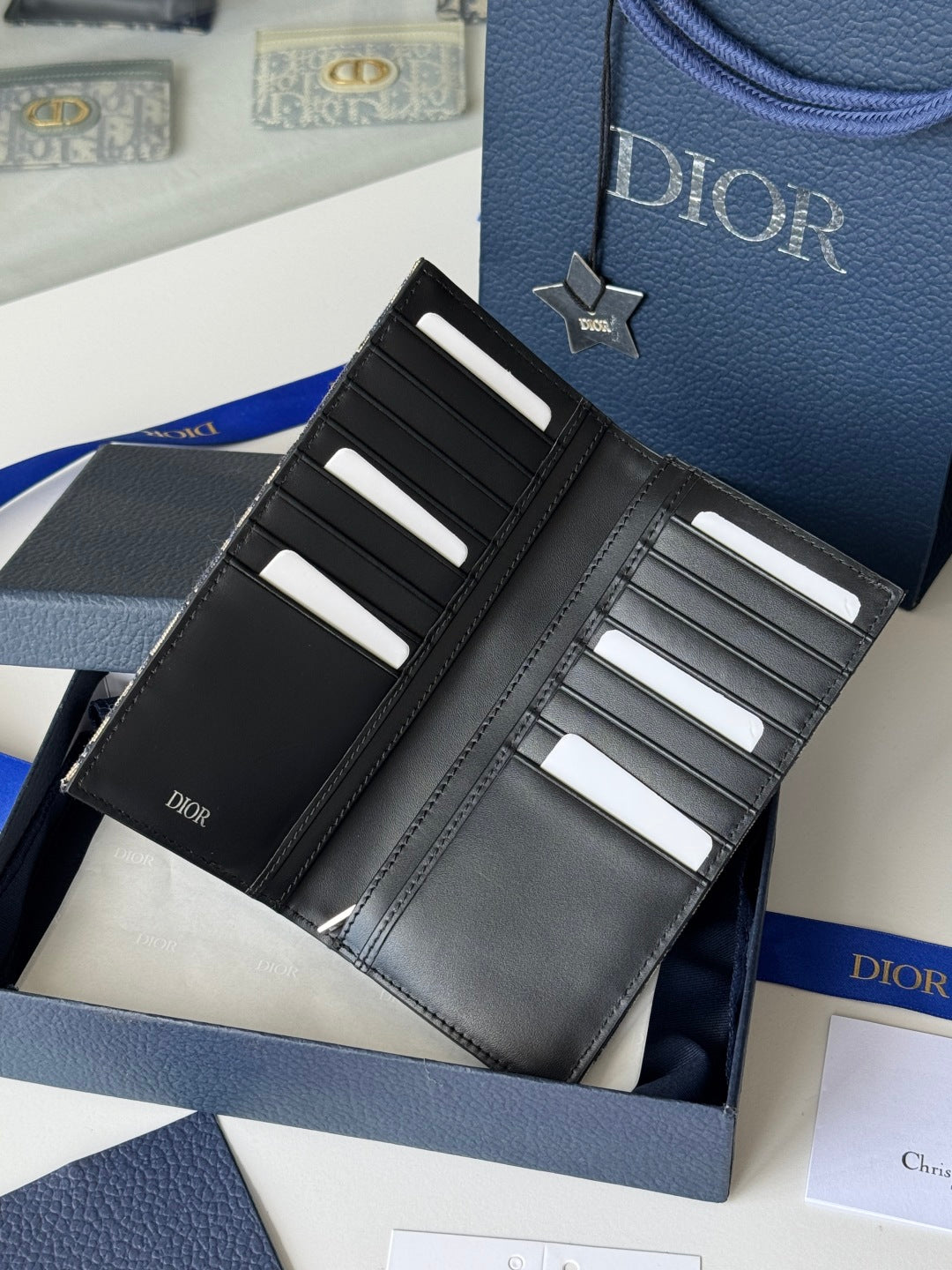 CD Long Vertical Wallet Beige Black Jacquard Cowhide mysite