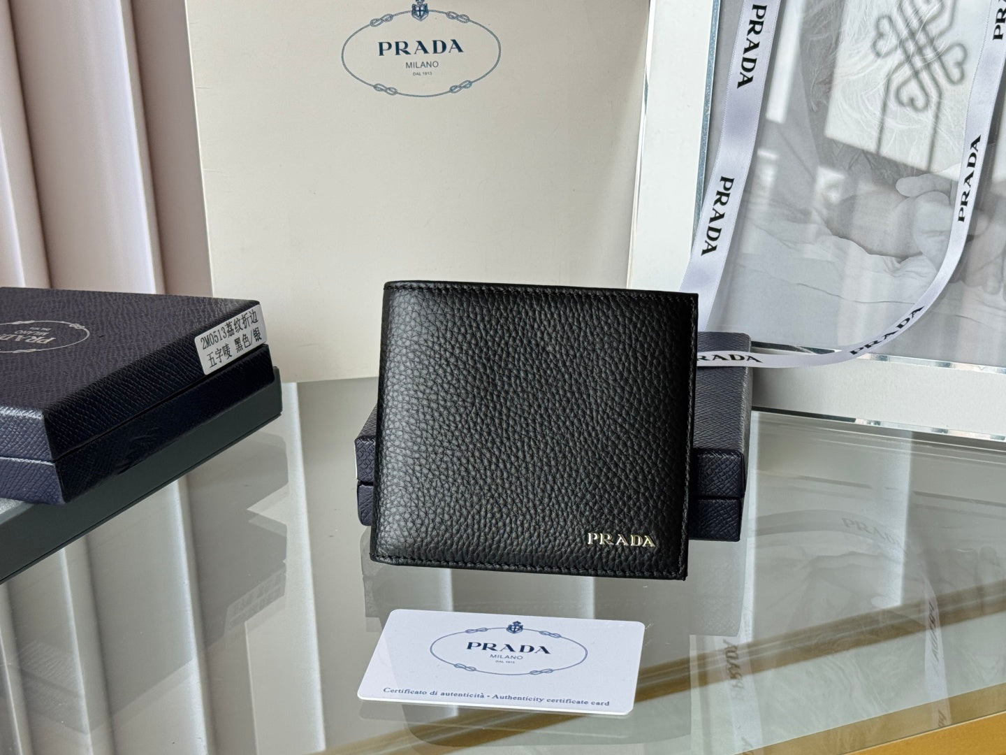 Pra 2M0513 Wallet 11cm Black lychee-grained cowhide HW mysite