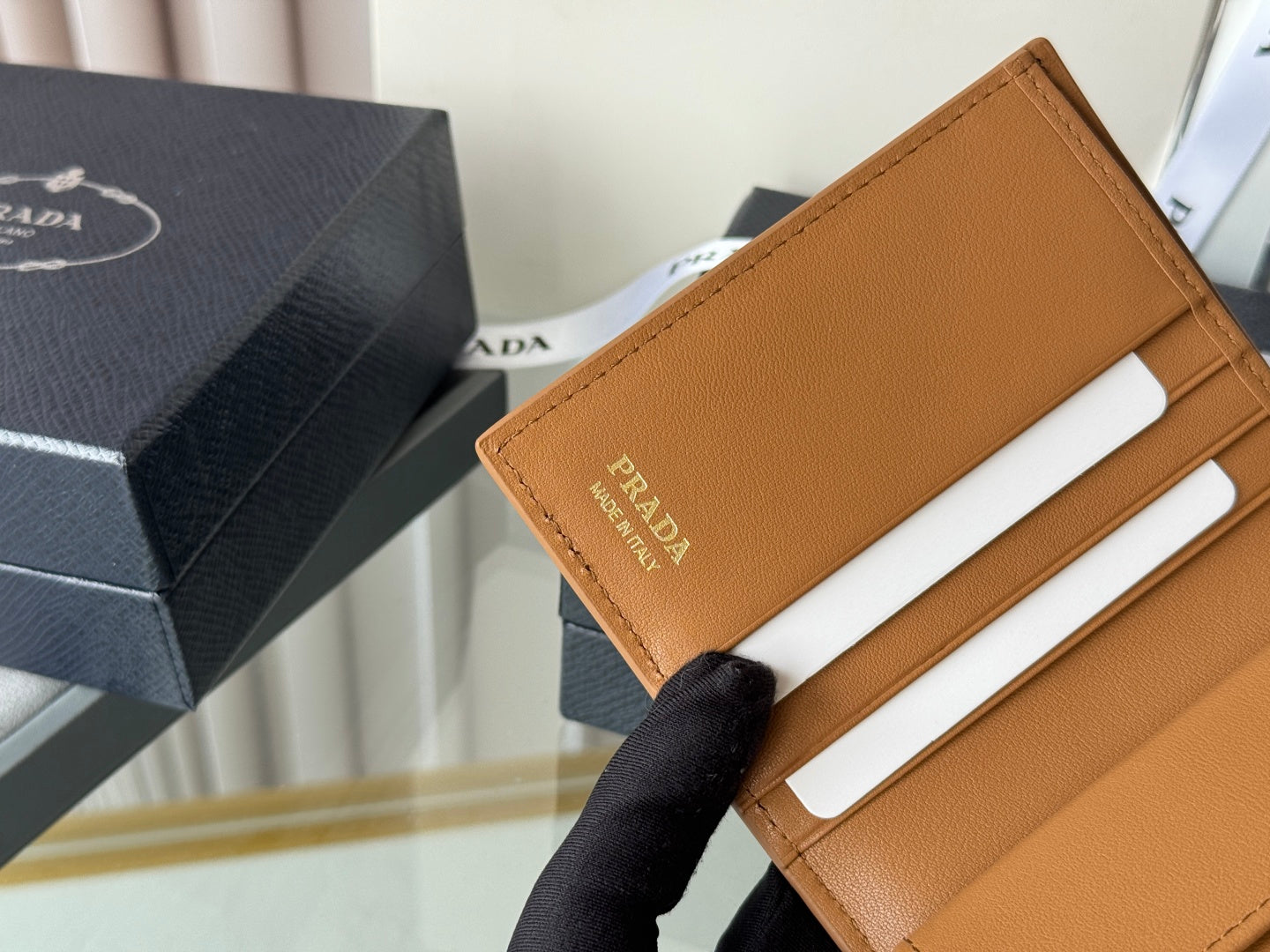 Pra 1MV204 Small Wallet Brown Saffiano & Smooth Leather mysite