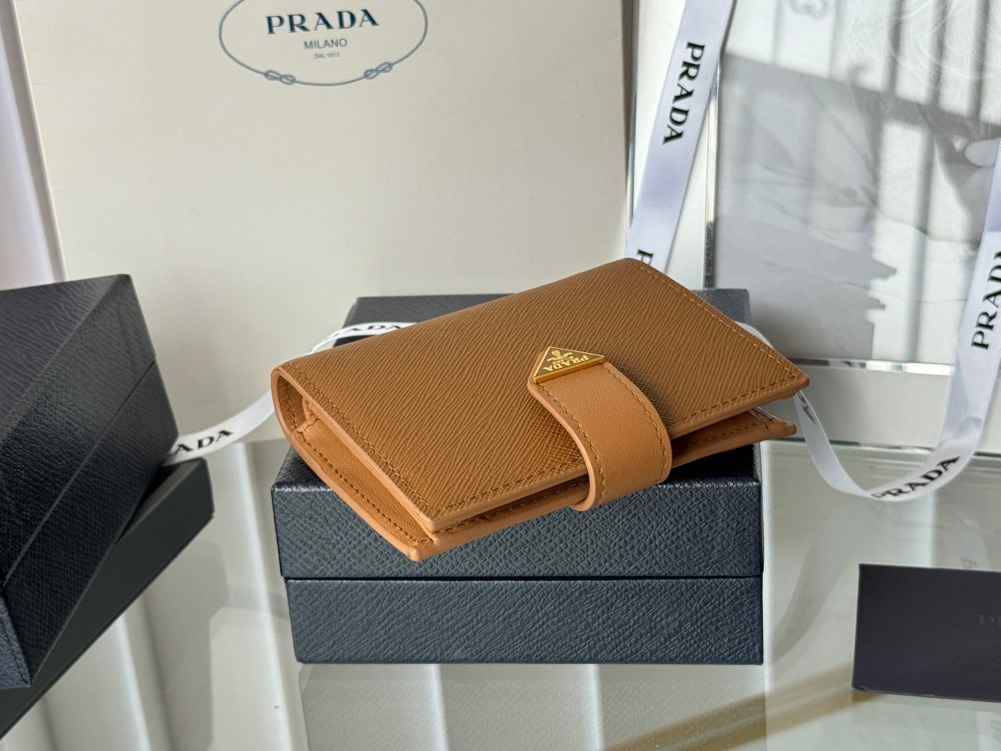 Pra 1MV204 Small Wallet Brown Saffiano & Smooth Leather mysite