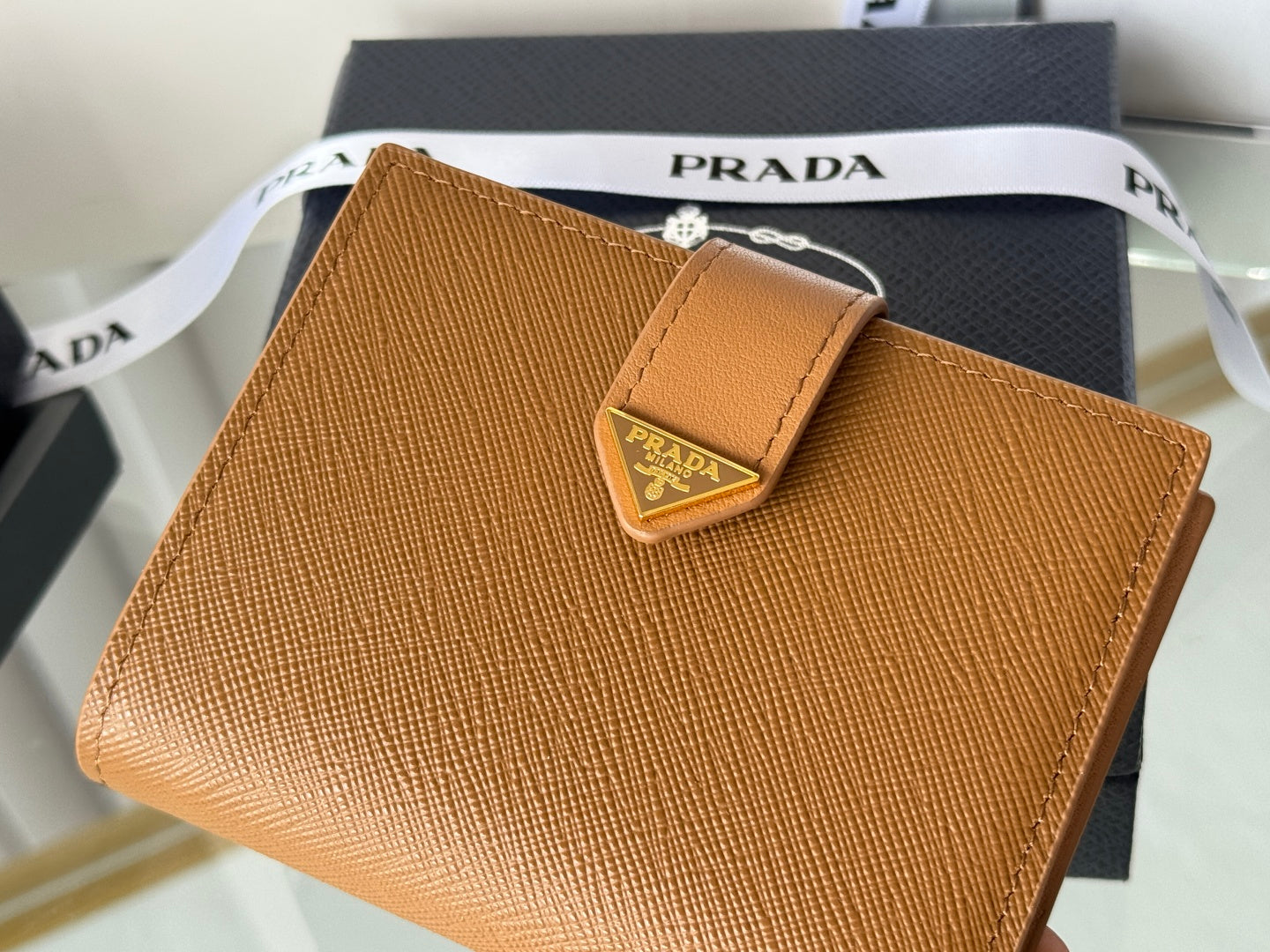 Pra 1MV204 Small Wallet Brown Saffiano & Smooth Leather mysite