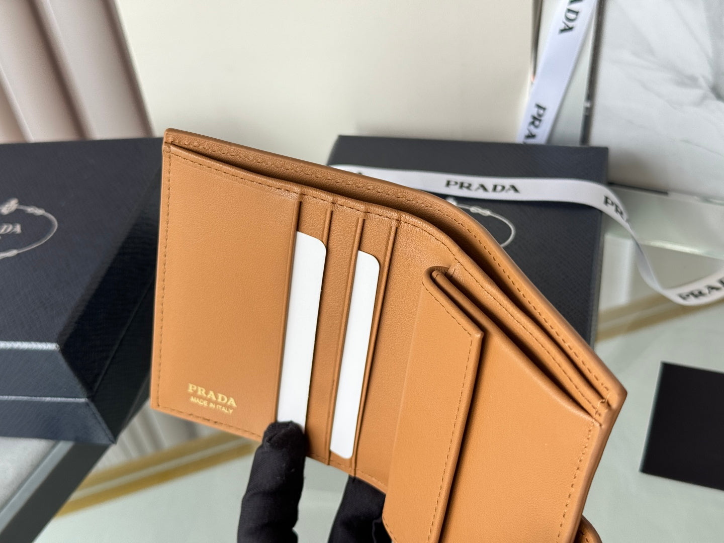 Pra 1MV204 Small Wallet Brown Saffiano & Smooth Leather mysite