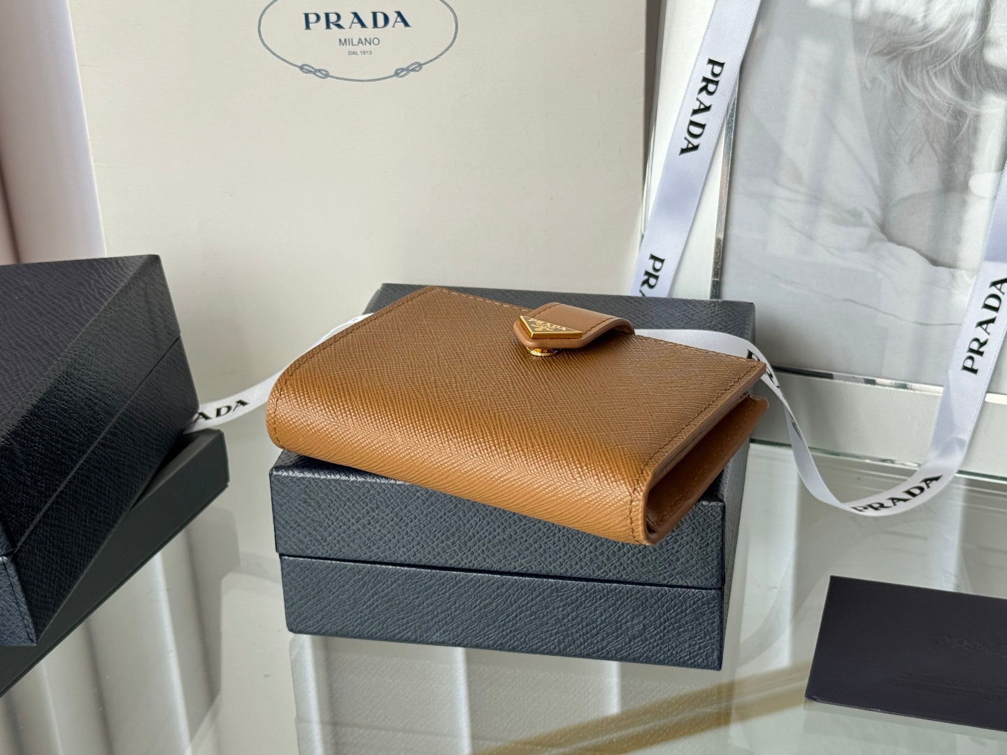 Pra 1MV204 Small Wallet Brown Saffiano & Smooth Leather mysite