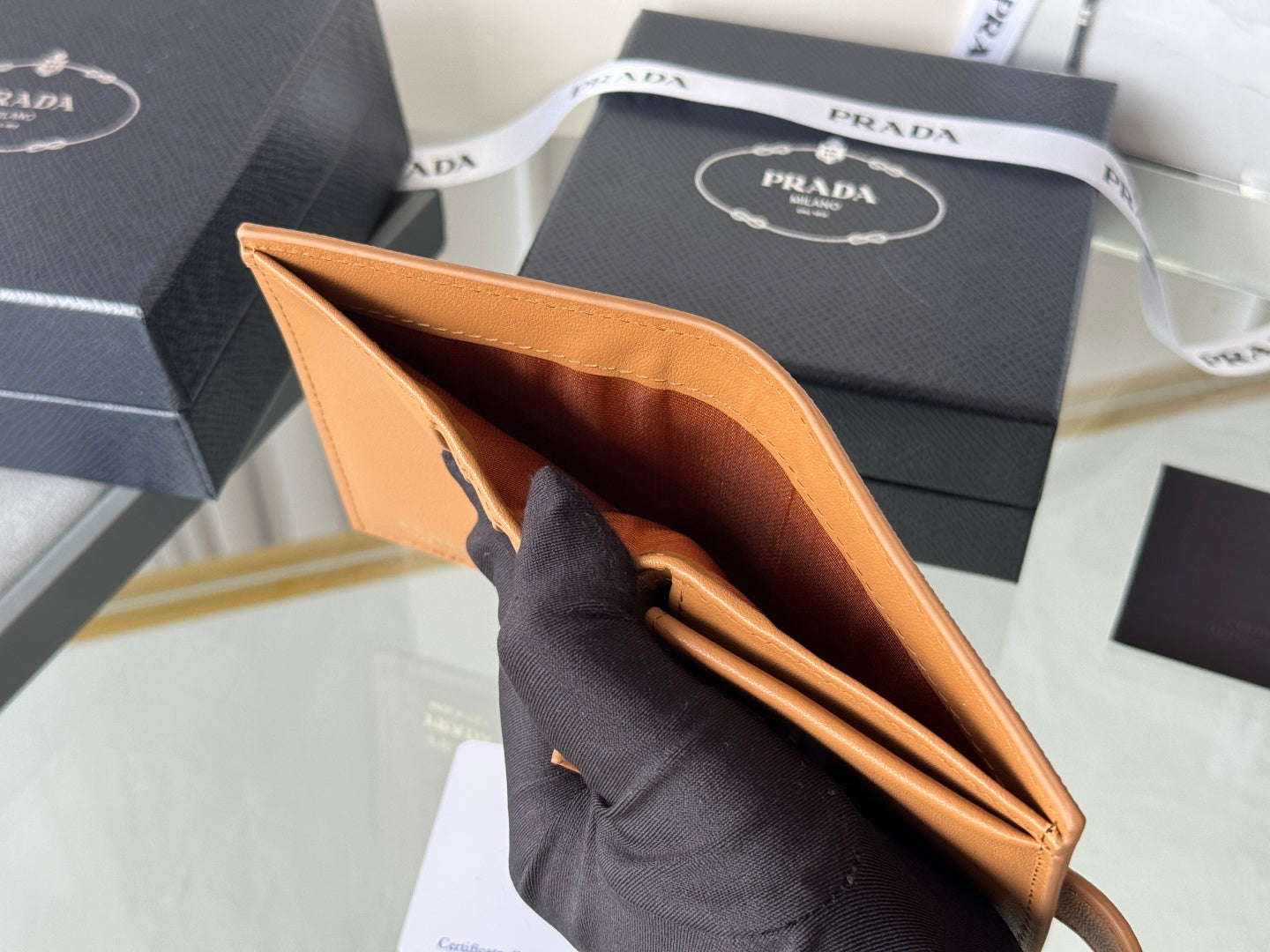 Pra 1MV204 Small Wallet Brown Saffiano & Smooth Leather mysite