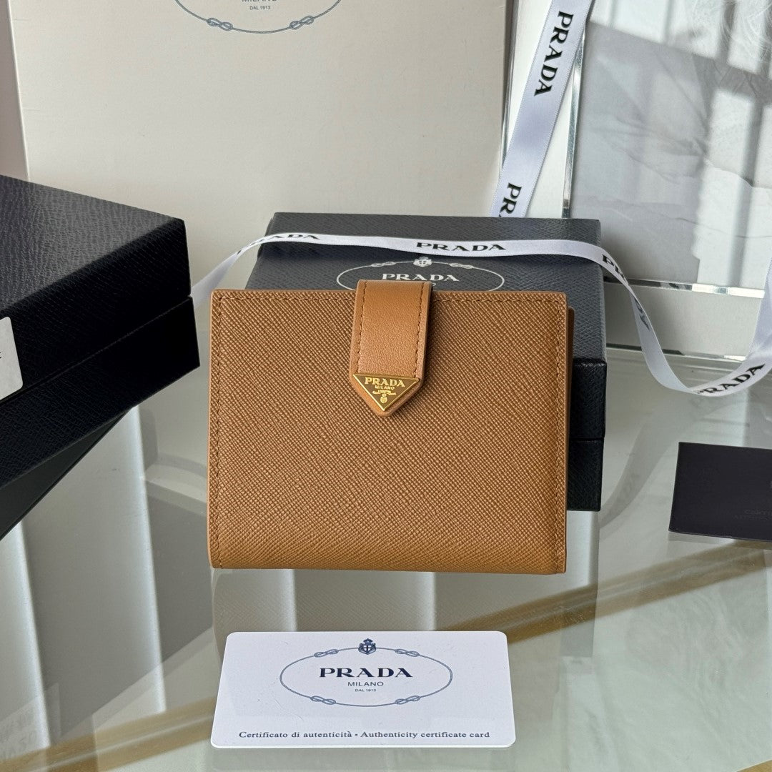 Pra 1MV204 Small Wallet Brown Saffiano & Smooth Leather mysite