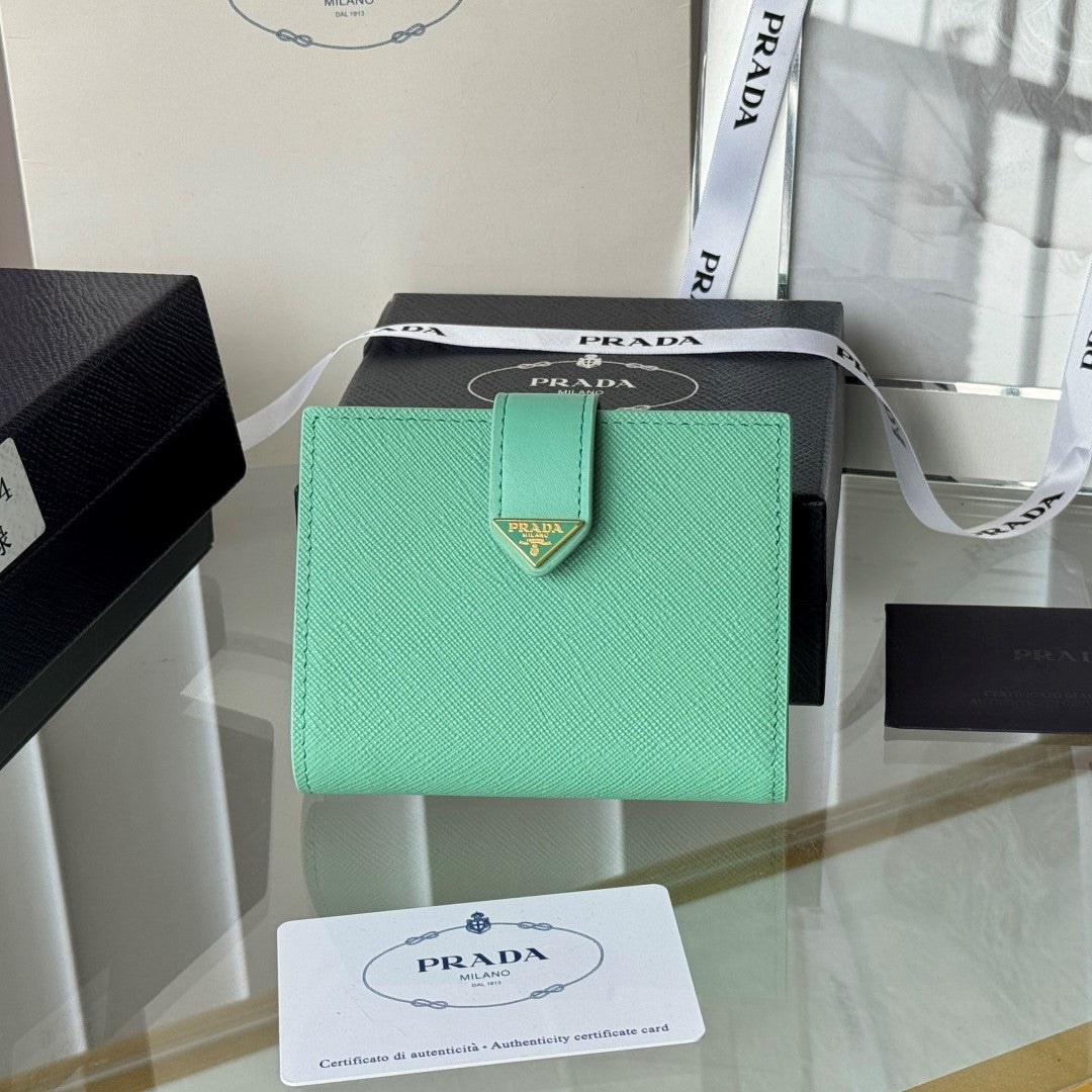 Pra 1MV204 Small Wallet Light Green Saffiano & Smooth Leather mysite