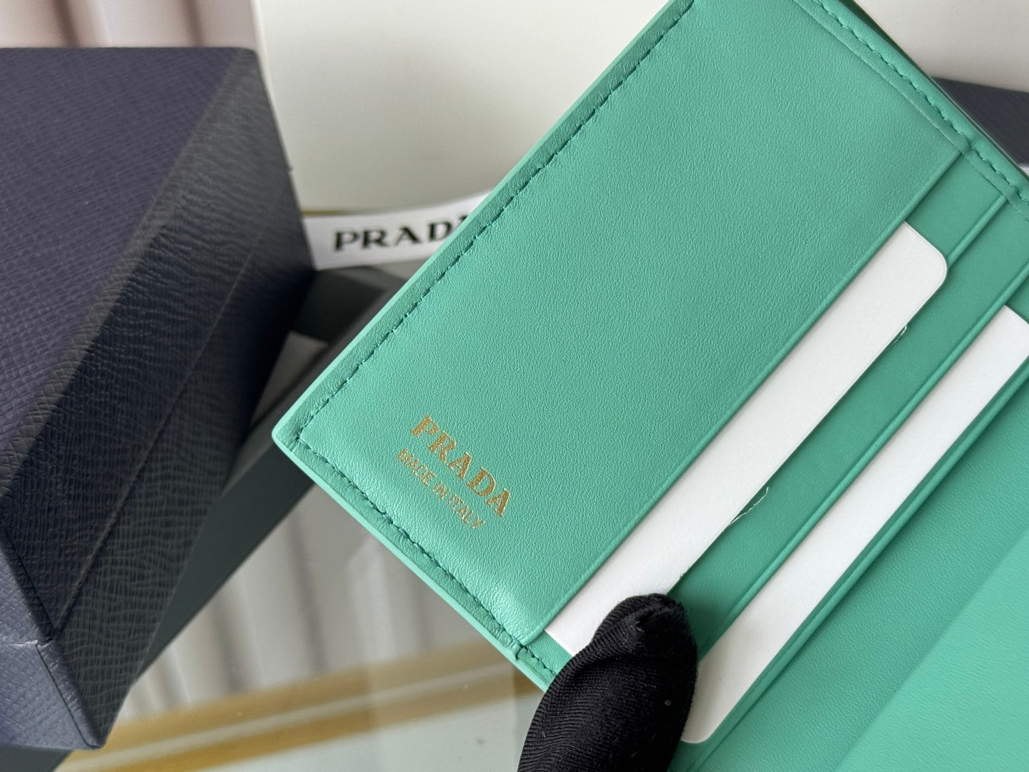 Pra 1MV204 Small Wallet Light Green Saffiano & Smooth Leather mysite