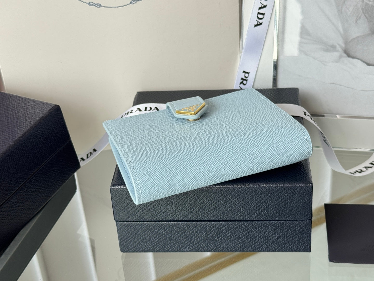 Pra 1MV204 Small Wallet Light Blue Saffiano & Smooth Leather mysite