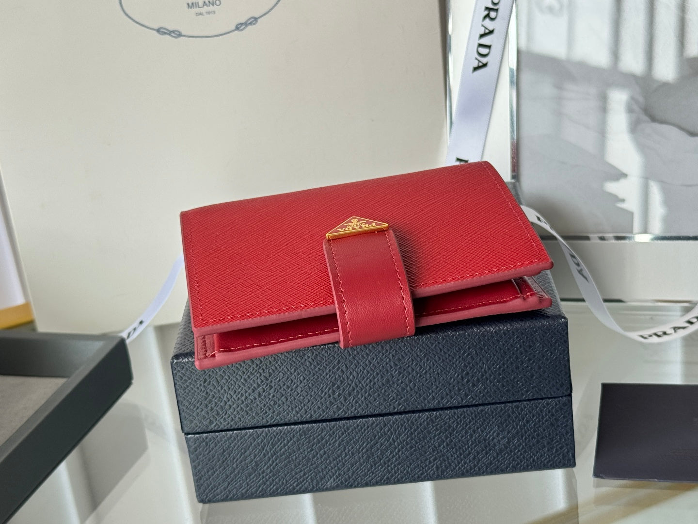 Pra 1MV204 Small Wallet Red Saffiano & Smooth Leather mysite