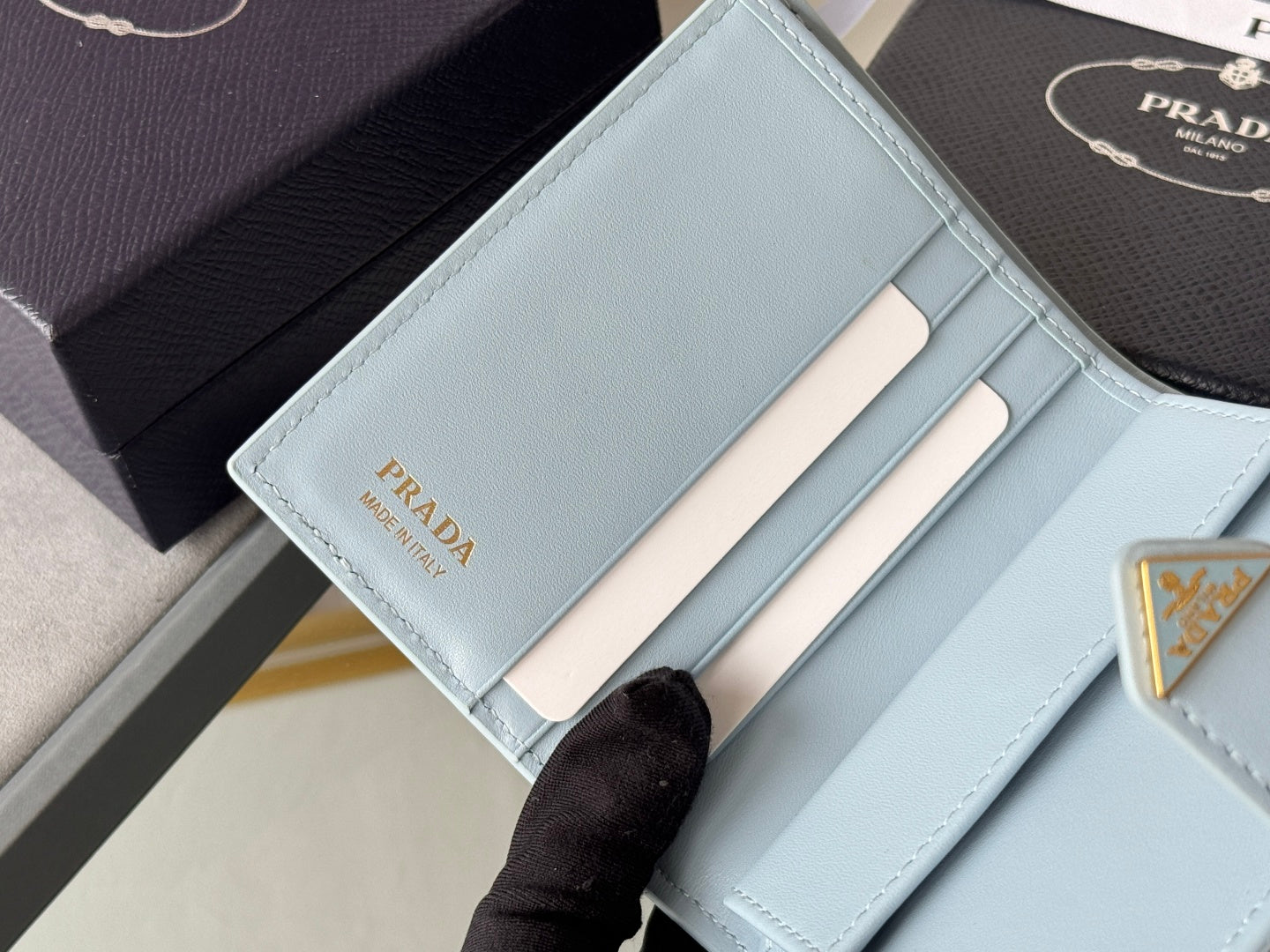 Pra 1MV204 Small Wallet Light Blue Saffiano & Smooth Leather mysite