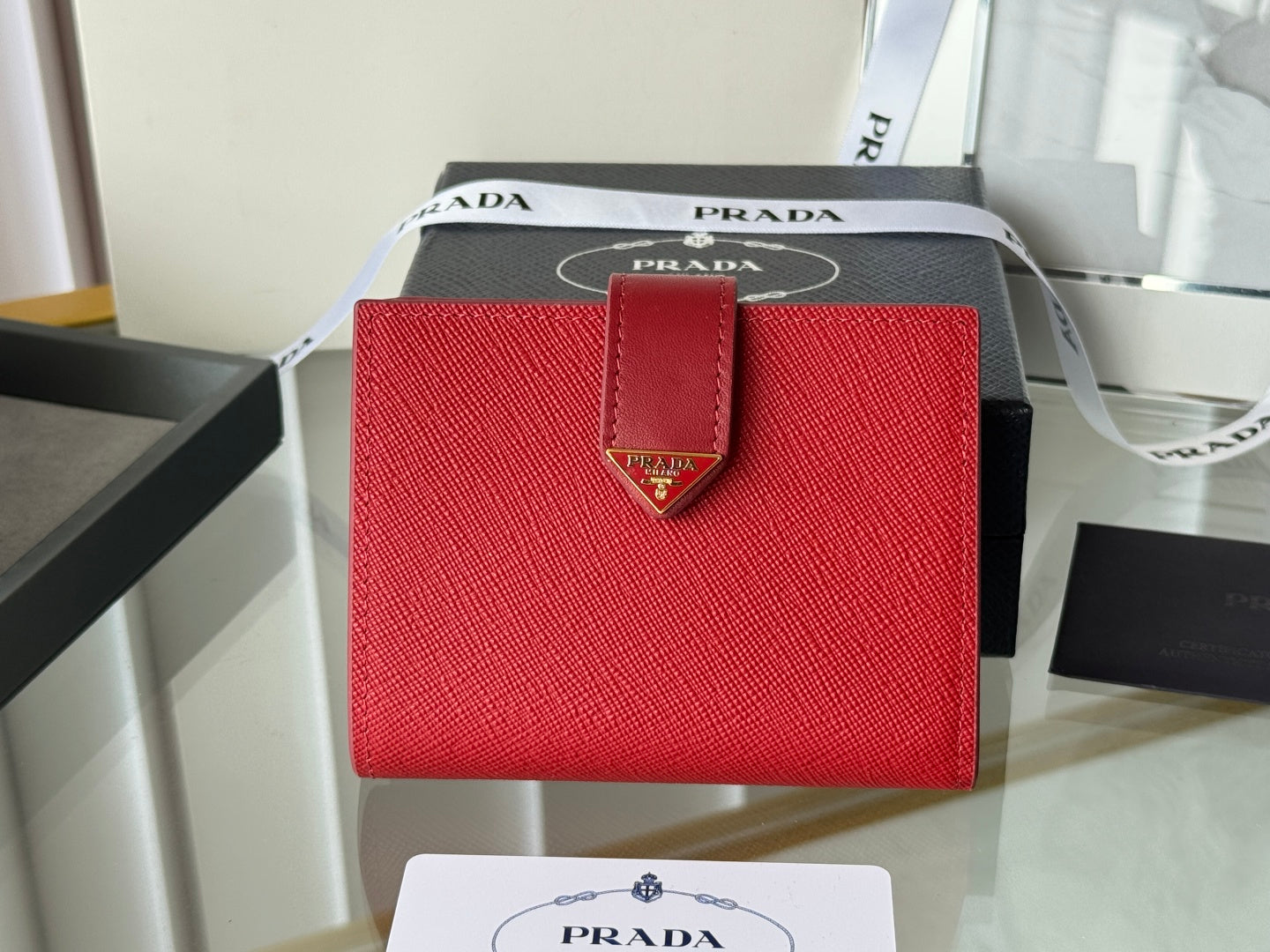 Pra 1MV204 Small Wallet Red Saffiano & Smooth Leather mysite