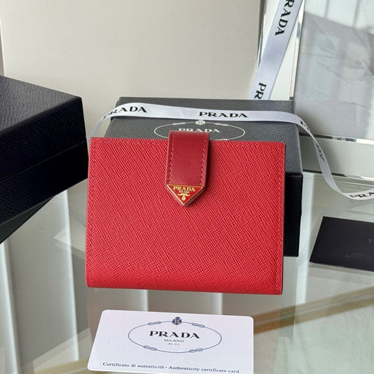 Pra 1MV204 Small Wallet Red Saffiano & Smooth Leather mysite