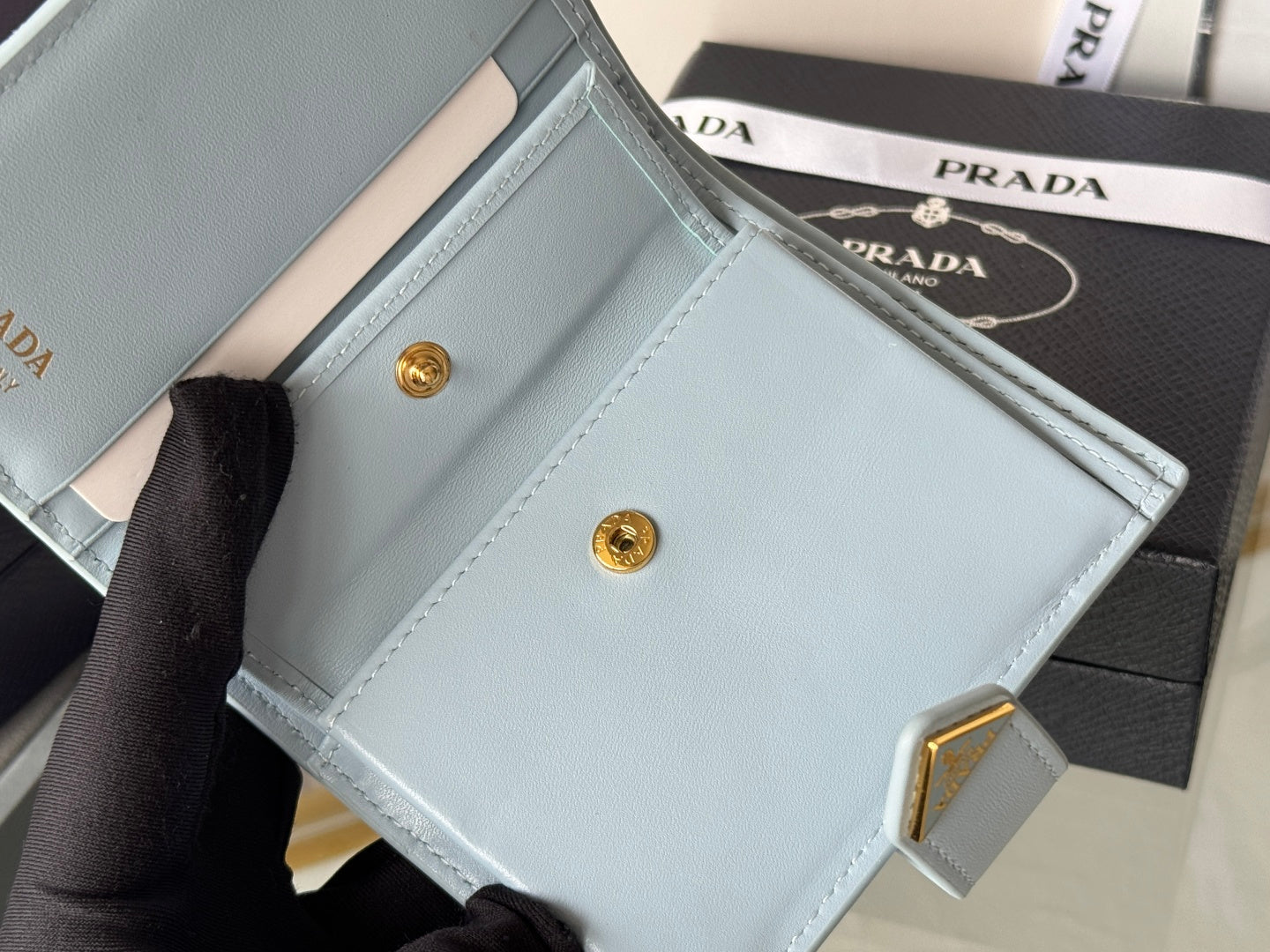 Pra 1MV204 Small Wallet Light Blue Saffiano & Smooth Leather mysite