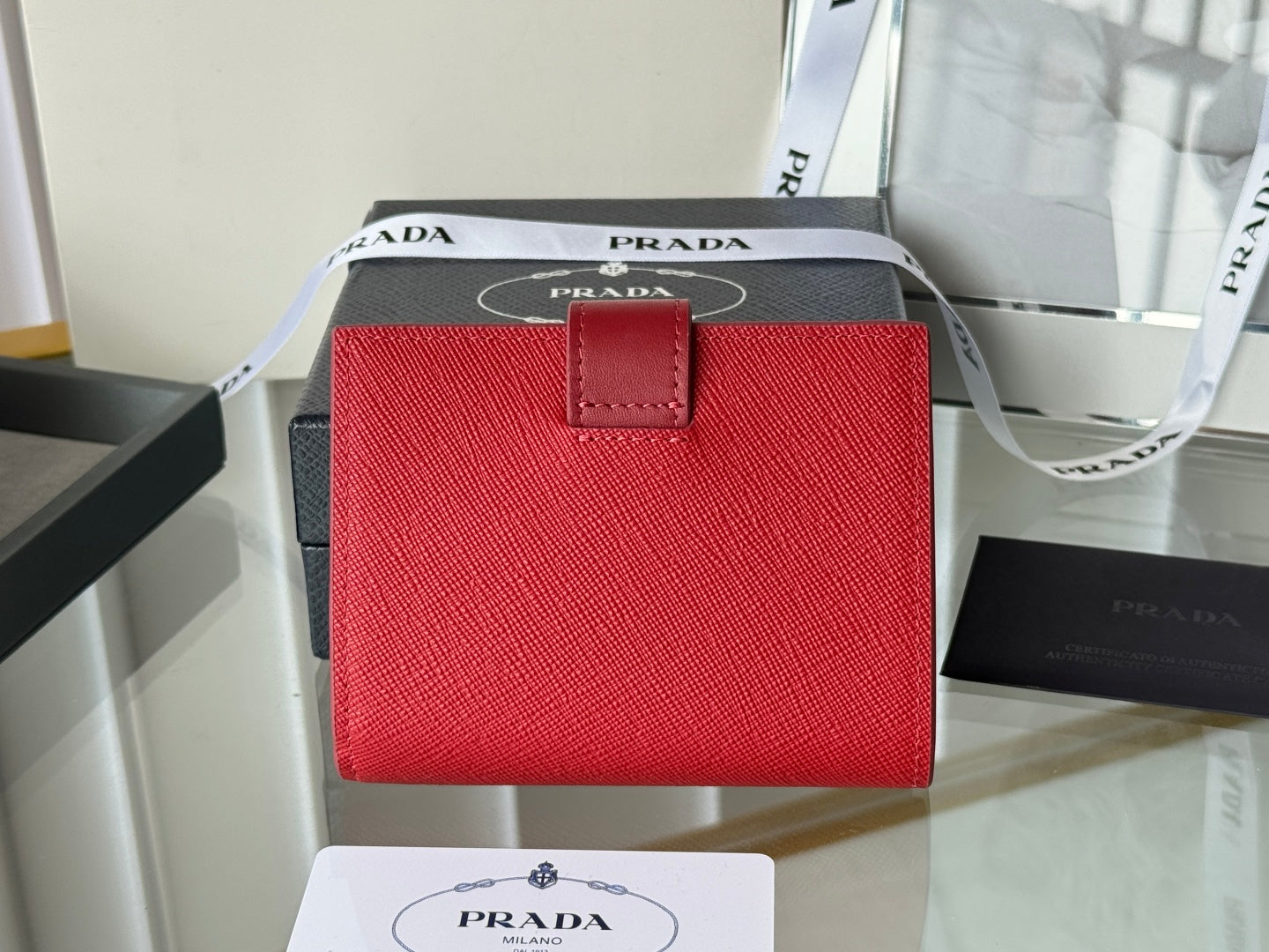 Pra 1MV204 Small Wallet Red Saffiano & Smooth Leather mysite