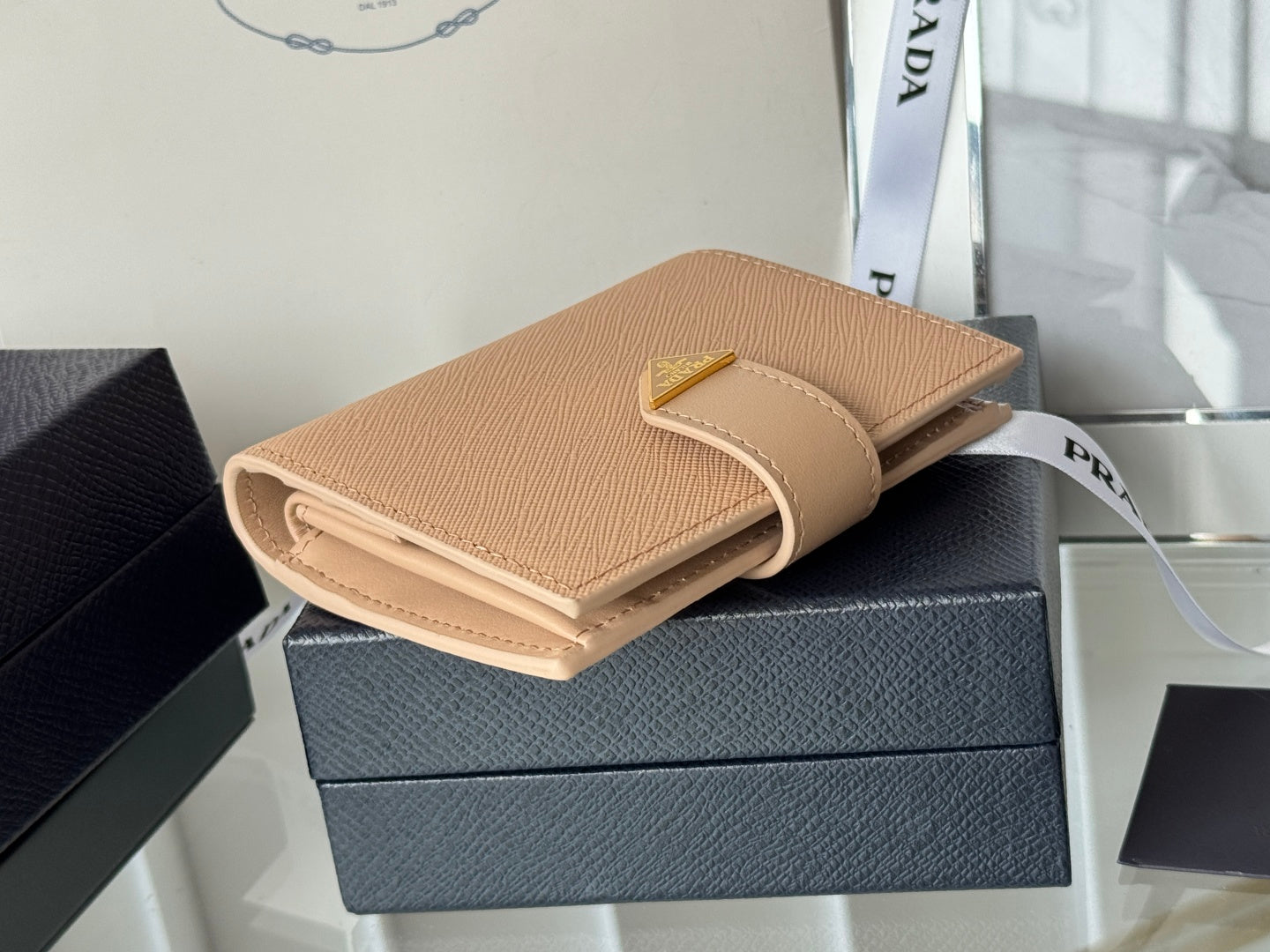 Pra 1MV204 Small Wallet Caramel Saffiano & Smooth Leather mysite