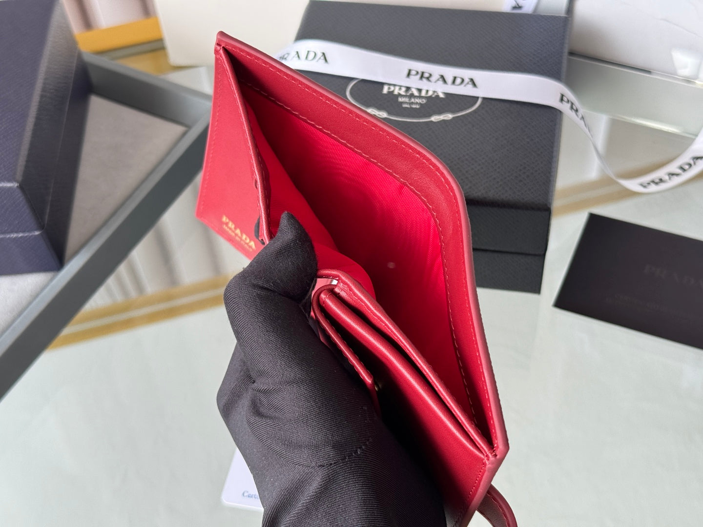 Pra 1MV204 Small Wallet Red Saffiano & Smooth Leather mysite