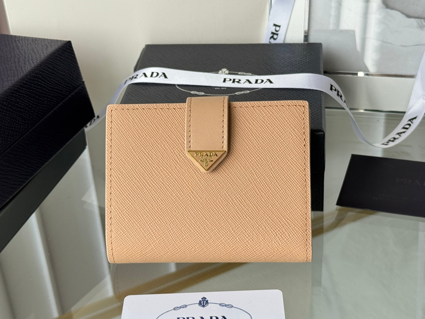 Pra 1MV204 Small Wallet Caramel Saffiano & Smooth Leather mysite