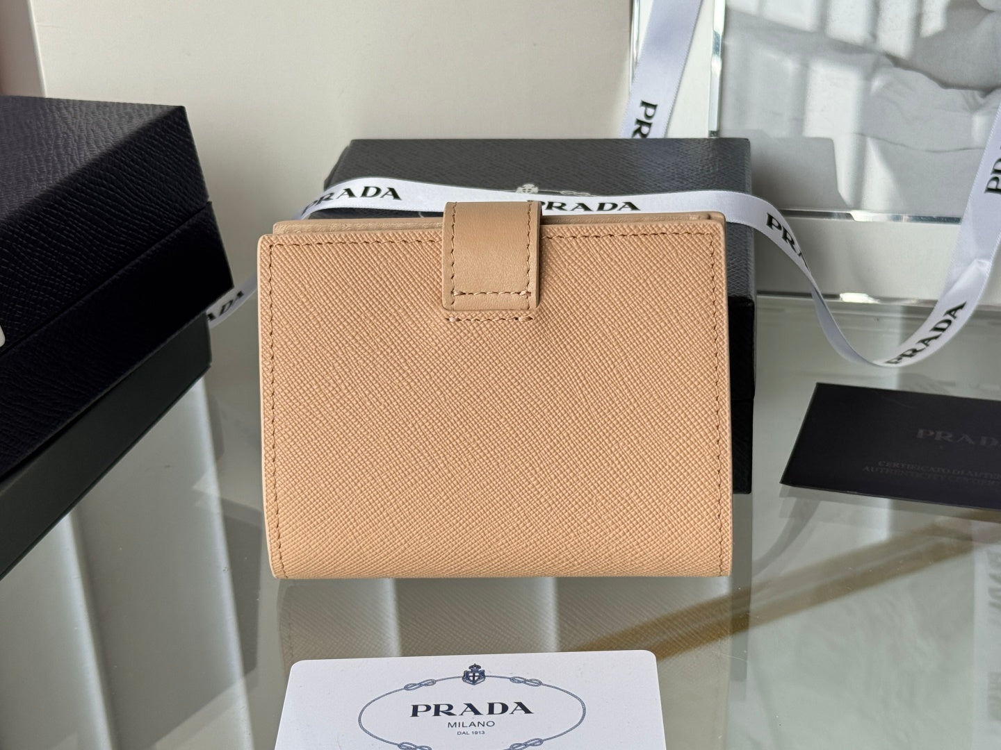 Pra 1MV204 Small Wallet Caramel Saffiano & Smooth Leather mysite