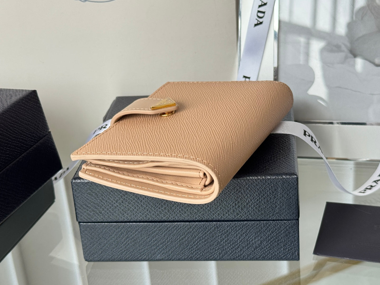 Pra 1MV204 Small Wallet Caramel Saffiano & Smooth Leather mysite