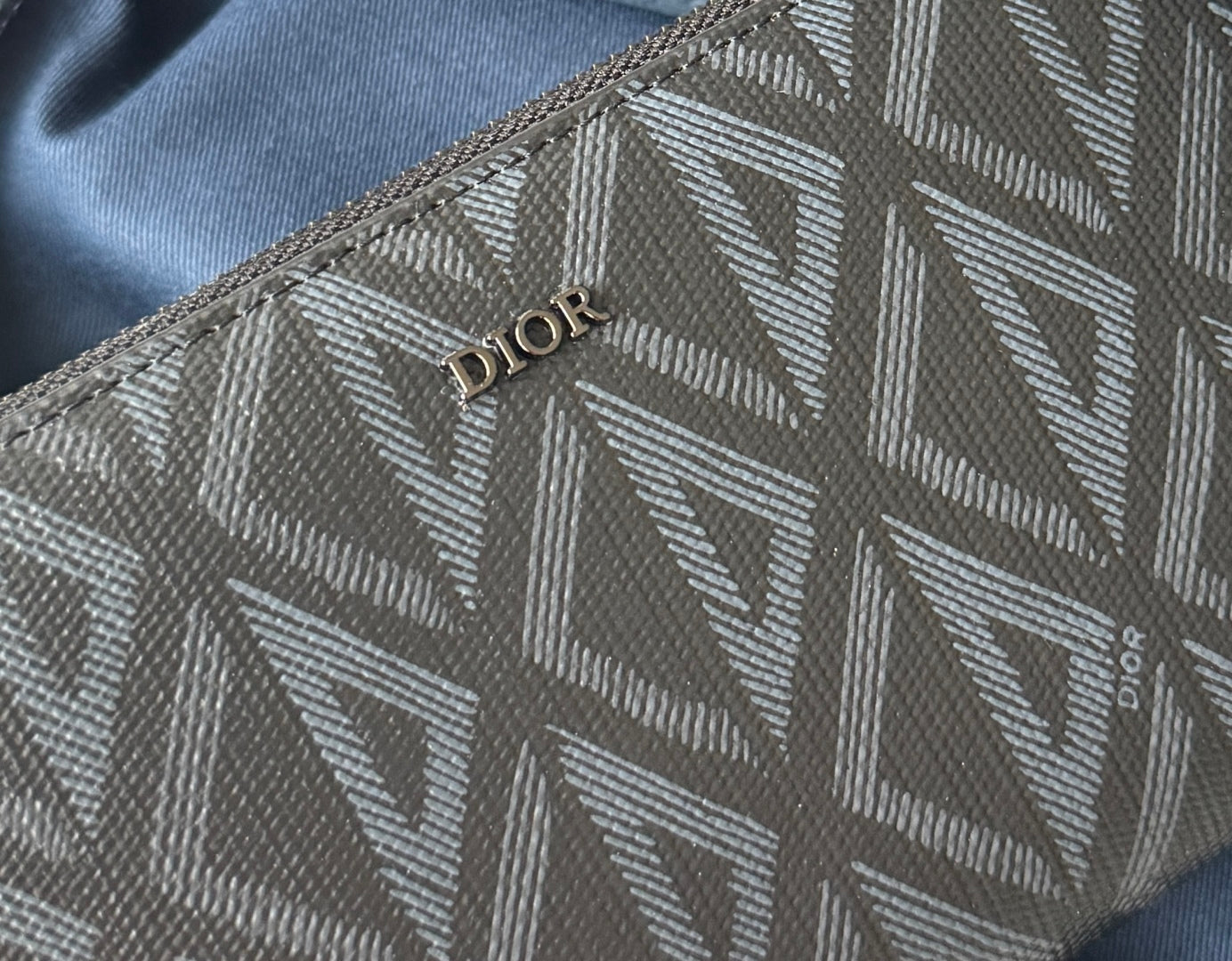 CD Diamond Zipped Long Wallet Black Blue Canvas & Cowhide mysite