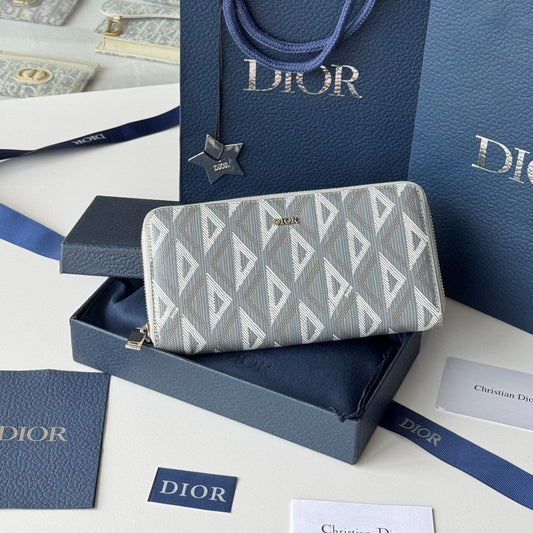 CD Diamond Zipped Long Wallet Grey White Canvas & Cowhide mysite